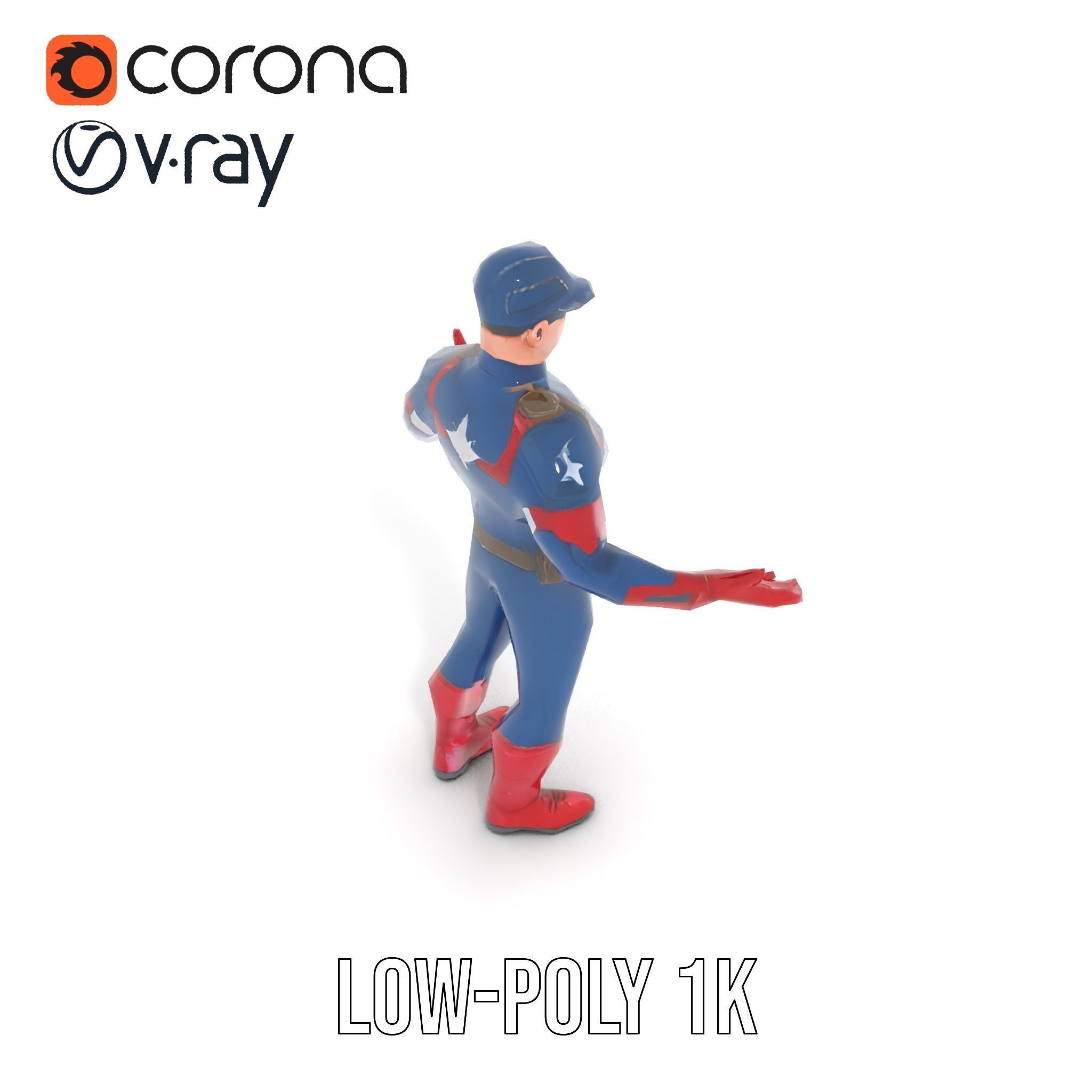 Super Soldier Hero Character Rigged and Animated Low-poly 3D model_20