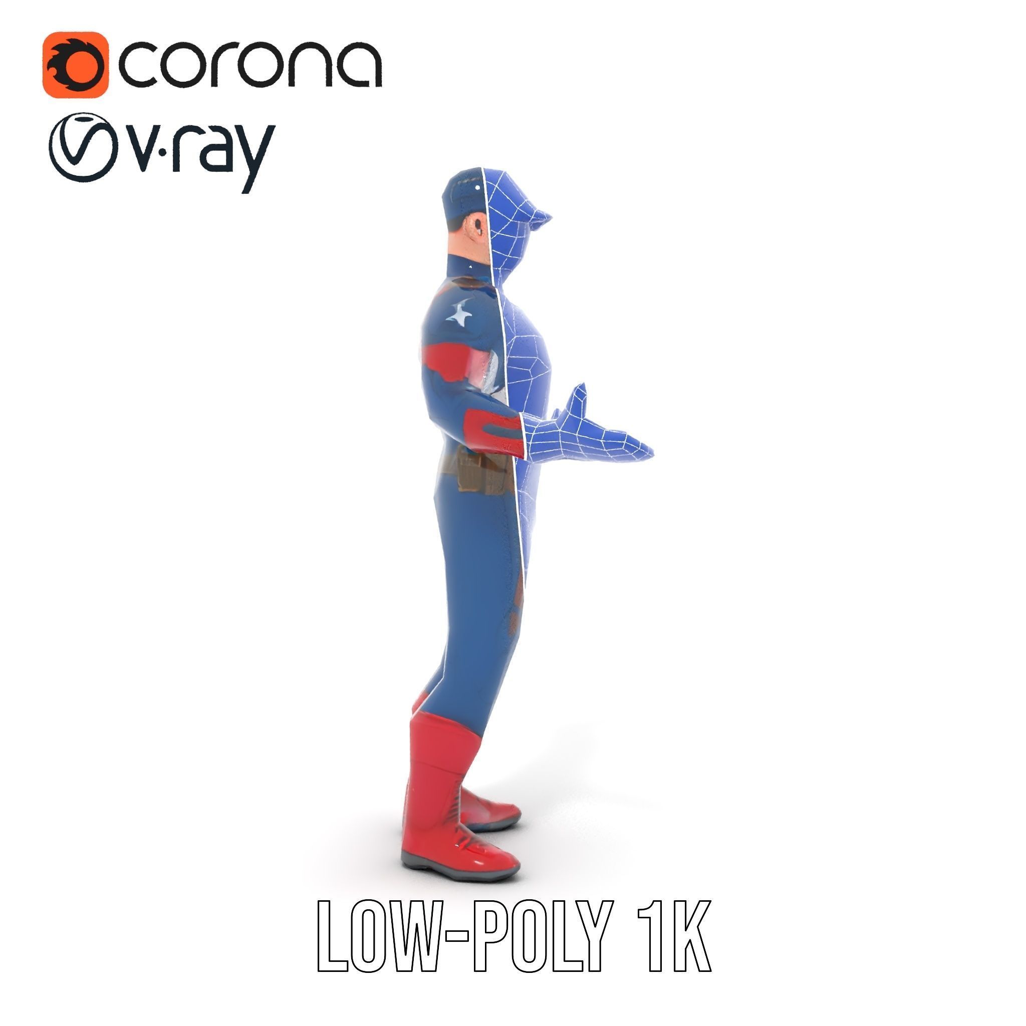 Super Soldier Hero Character Rigged and Animated Low-poly 3D model_26