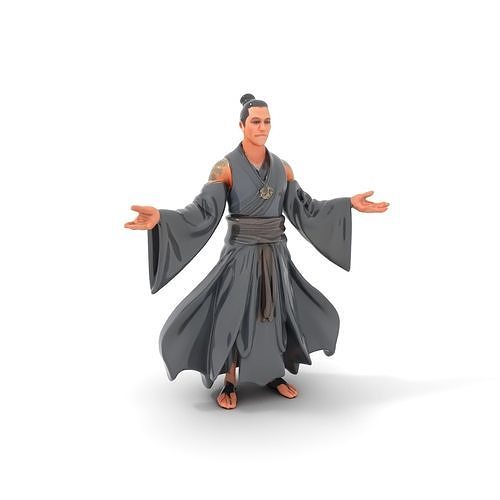 Zen Monk Character Model Rigged and Animated for Games Low-poly 3D model