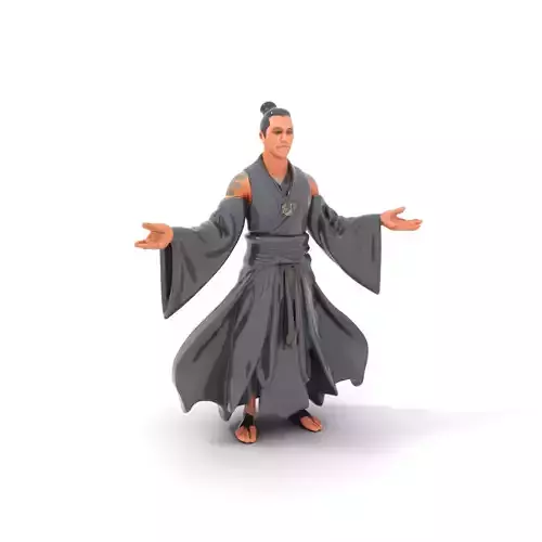 Zen Monk Character Model Rigged and Animated for Games