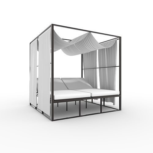 Poolside Cabana 05 with Animated Curtain Blowing in the Wind 3D model