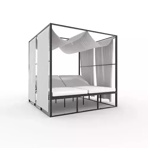 Poolside Cabana 05 with Animated Curtain Blowing in the Wind 3D model