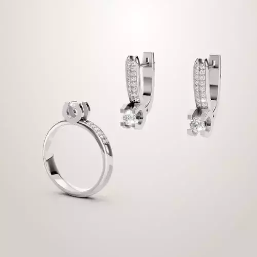Round Diamond Engagement Ring and Earring 