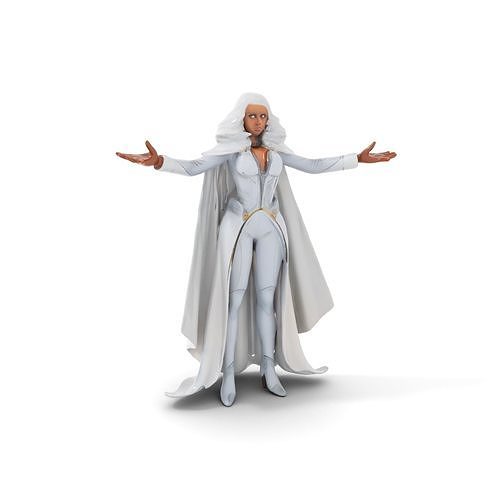 Elegant Superheroine in White Cape Rigged and Animated Low-poly 3D model