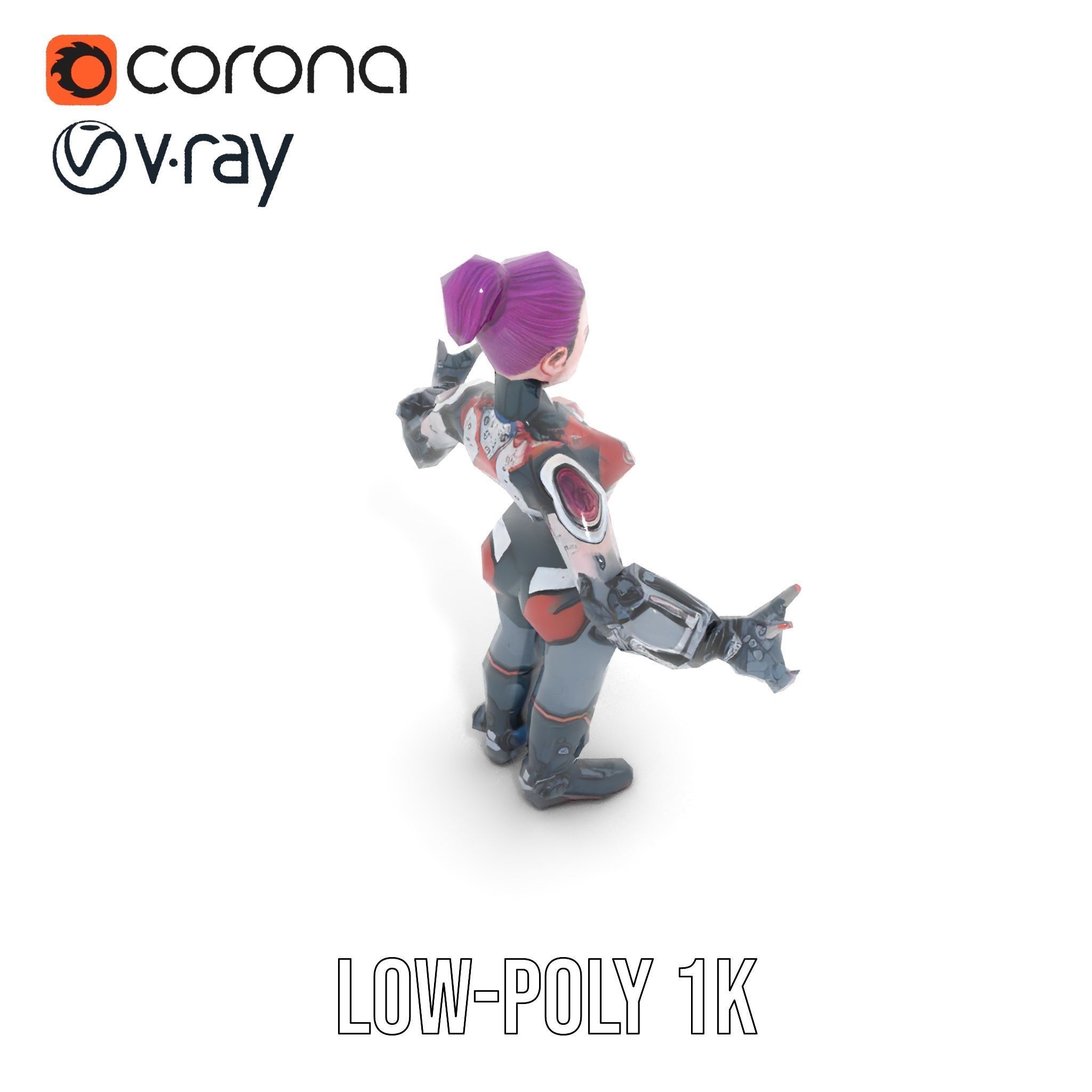 Cyberpunk Warrior Female Character Rigged and Animated Low-poly 3D model_14