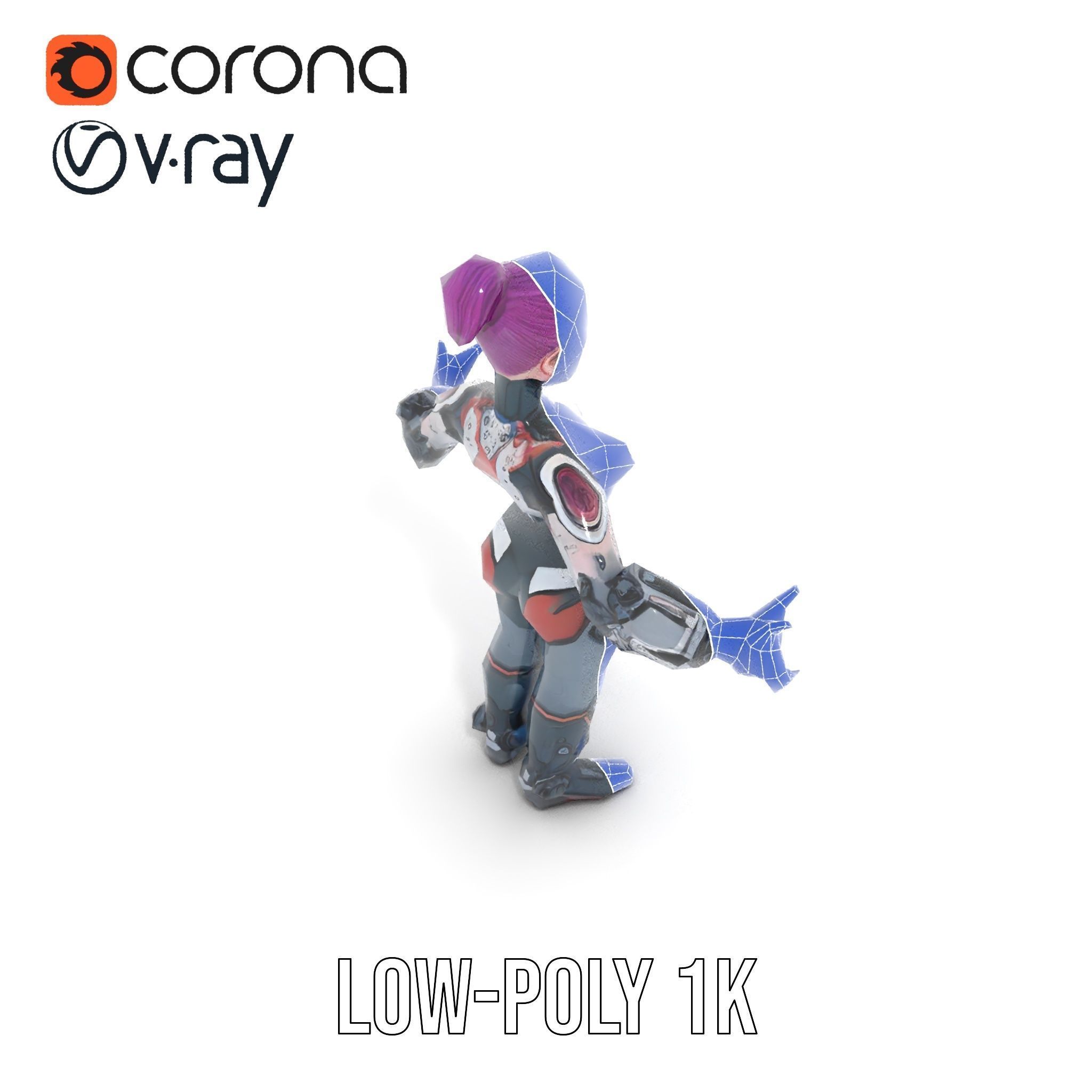 Cyberpunk Warrior Female Character Rigged and Animated Low-poly 3D model_11