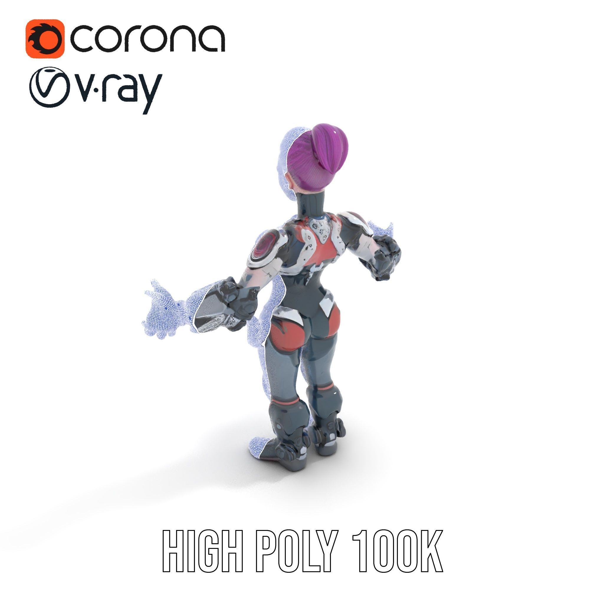 Cyberpunk Warrior Female Character Rigged and Animated Low-poly 3D model_15