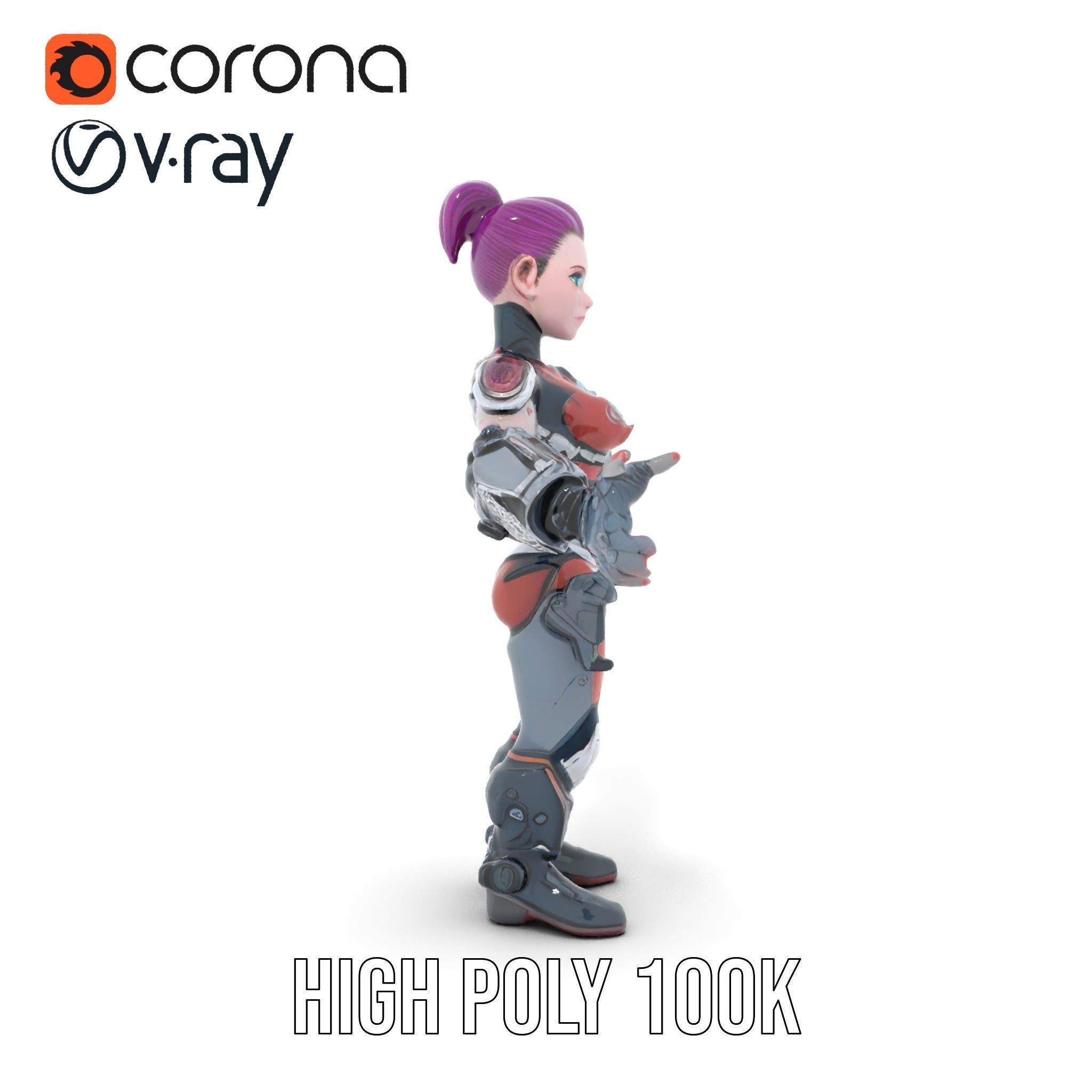 Cyberpunk Warrior Female Character Rigged and Animated Low-poly 3D model_26
