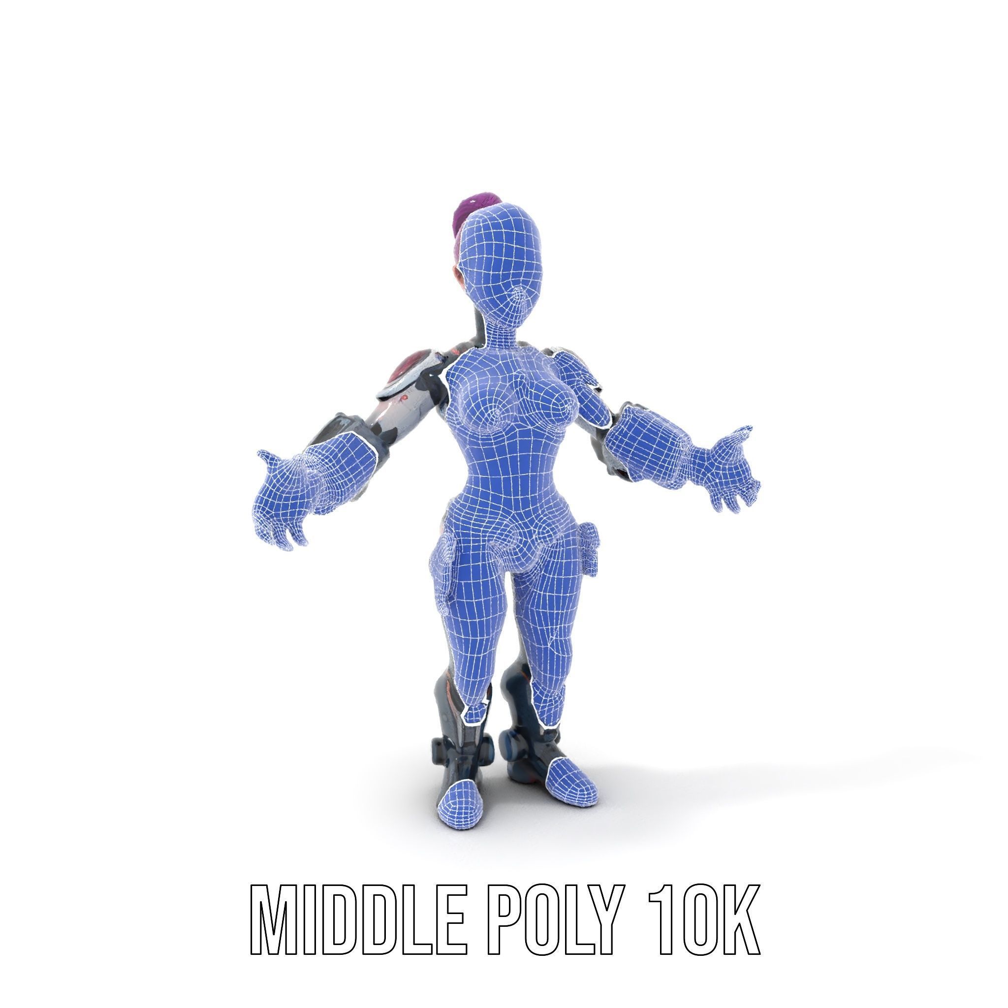 Cyberpunk Warrior Female Character Rigged and Animated Low-poly 3D model_19