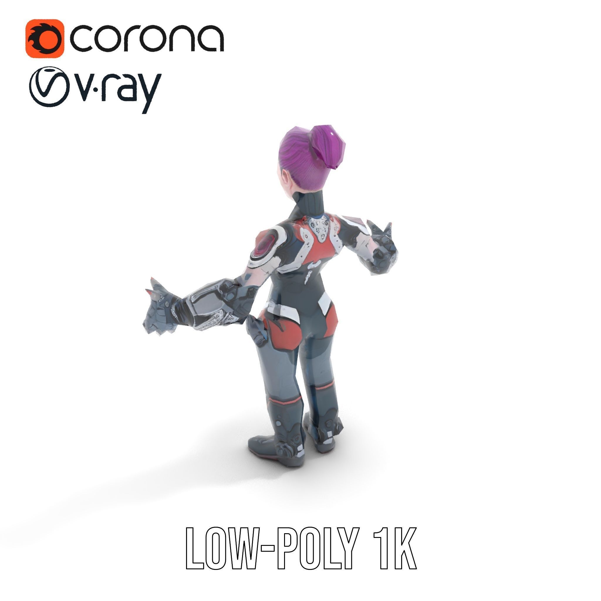 Cyberpunk Warrior Female Character Rigged and Animated Low-poly 3D model_17