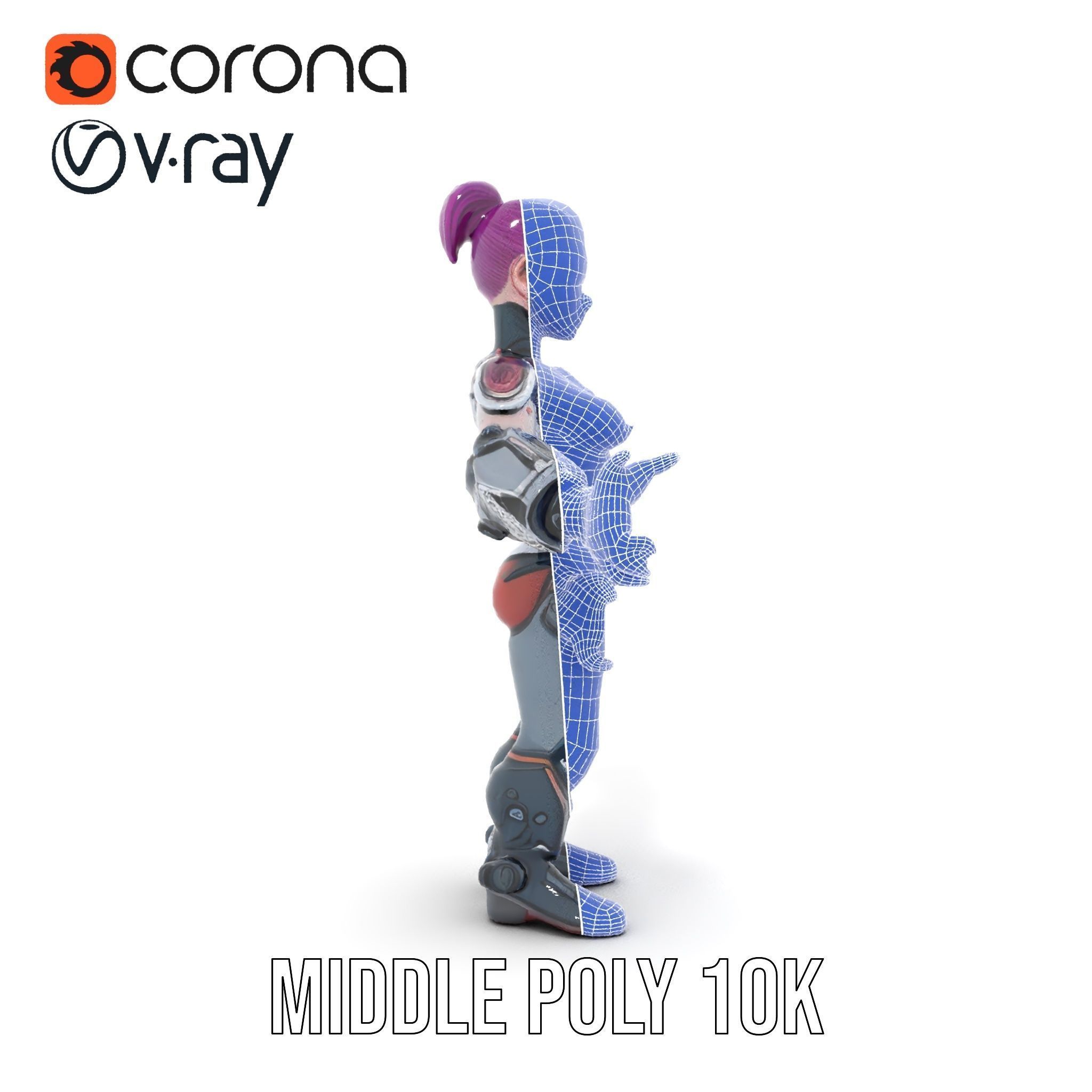 Cyberpunk Warrior Female Character Rigged and Animated Low-poly 3D model_30