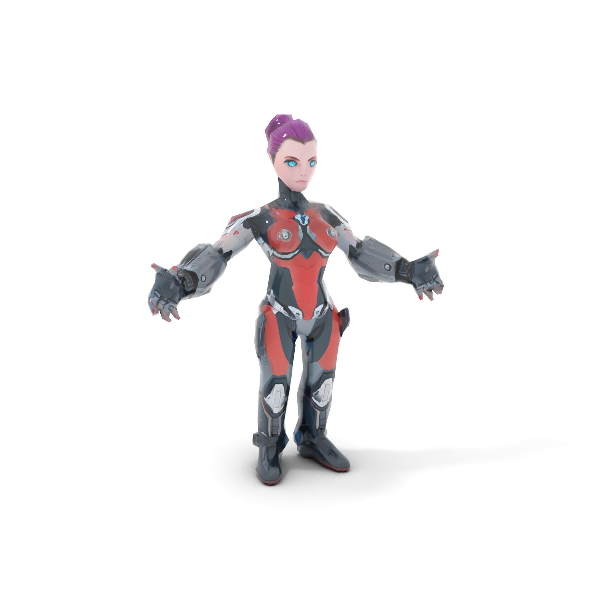 Cyberpunk Warrior Female Character Rigged and Animated Low-poly 3D model_22