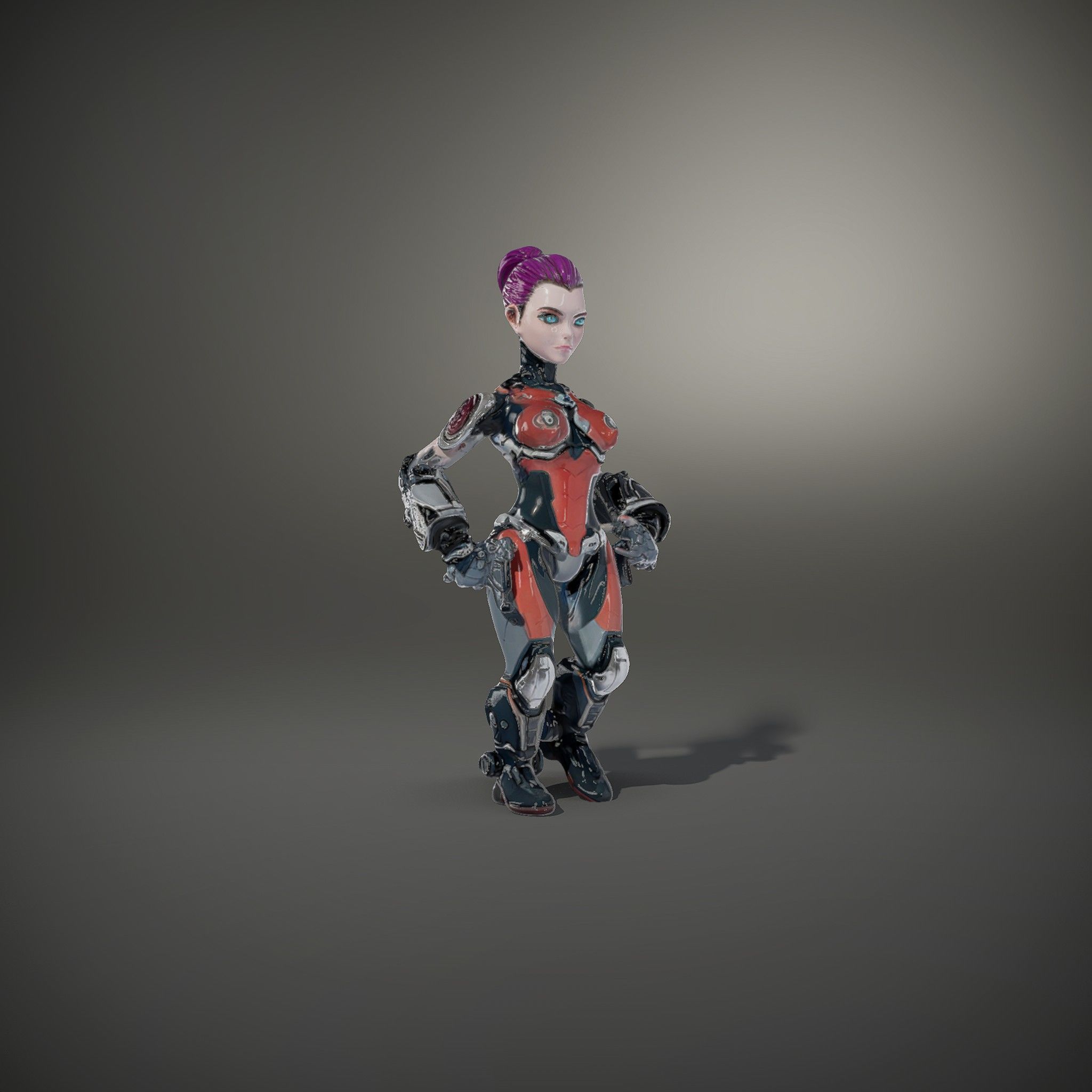 Cyberpunk Warrior Female Character Rigged and Animated Low-poly 3D model_36