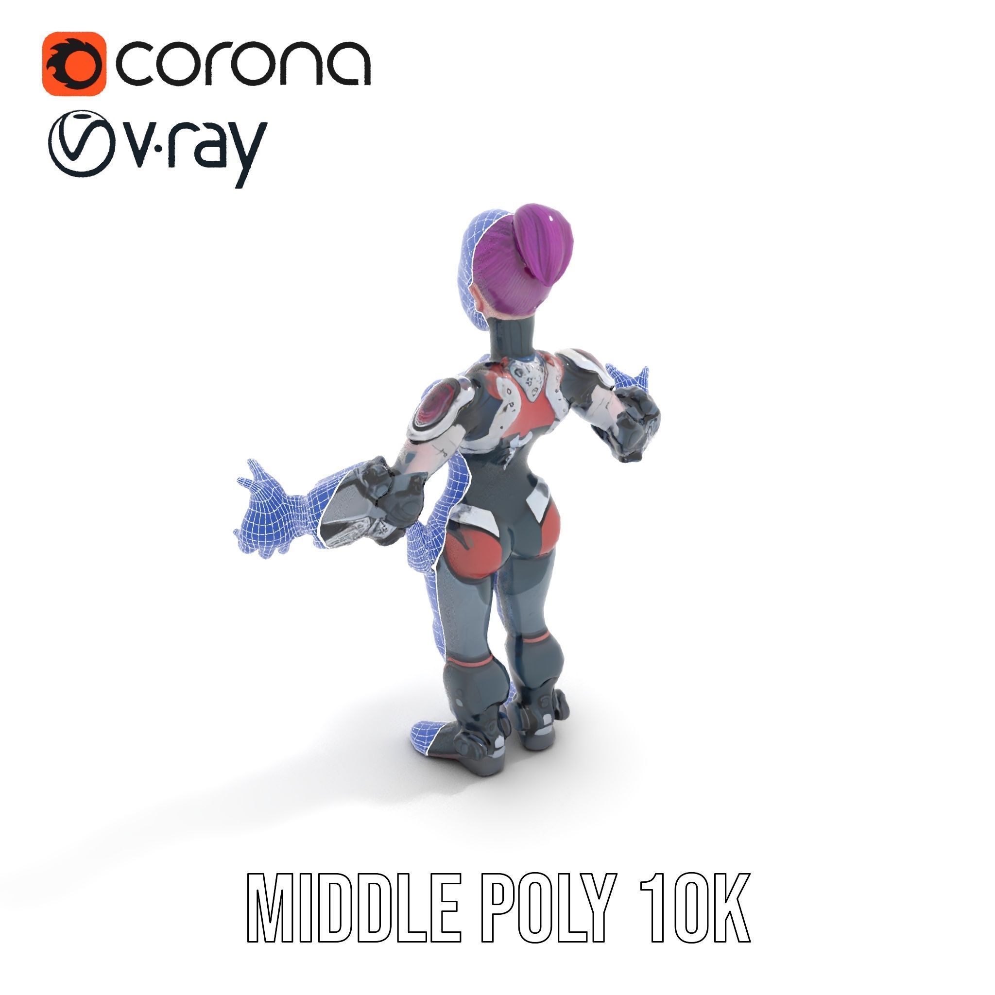 Cyberpunk Warrior Female Character Rigged and Animated Low-poly 3D model_24