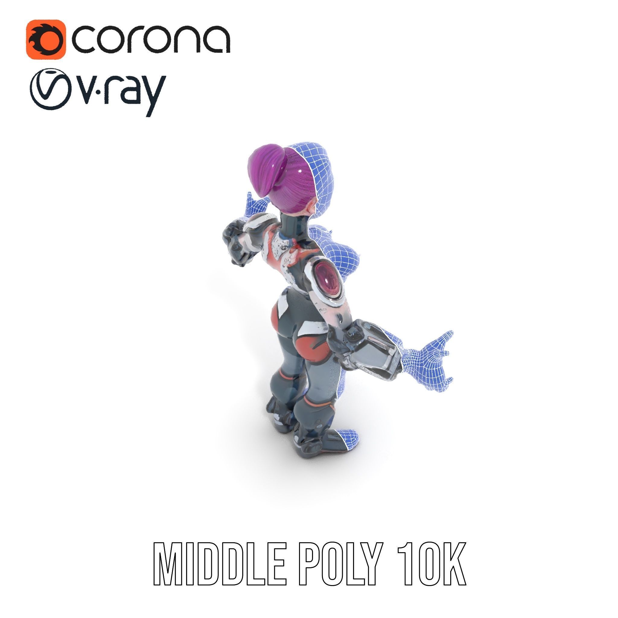 Cyberpunk Warrior Female Character Rigged and Animated Low-poly 3D model_35