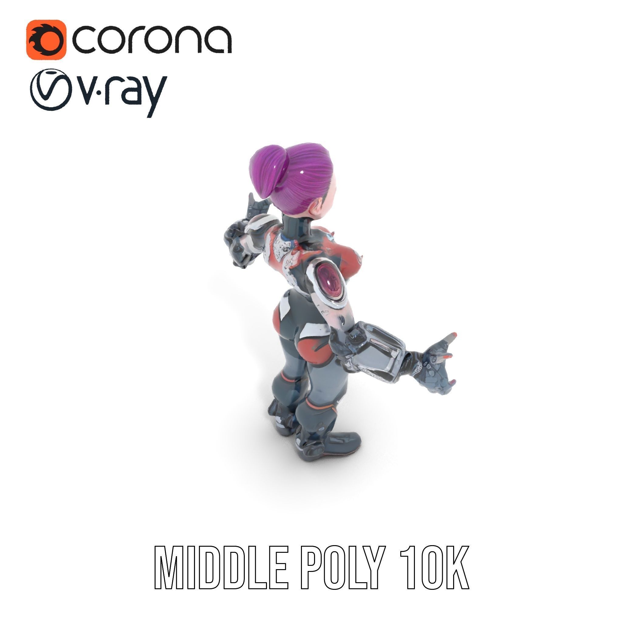 Cyberpunk Warrior Female Character Rigged and Animated Low-poly 3D model_21