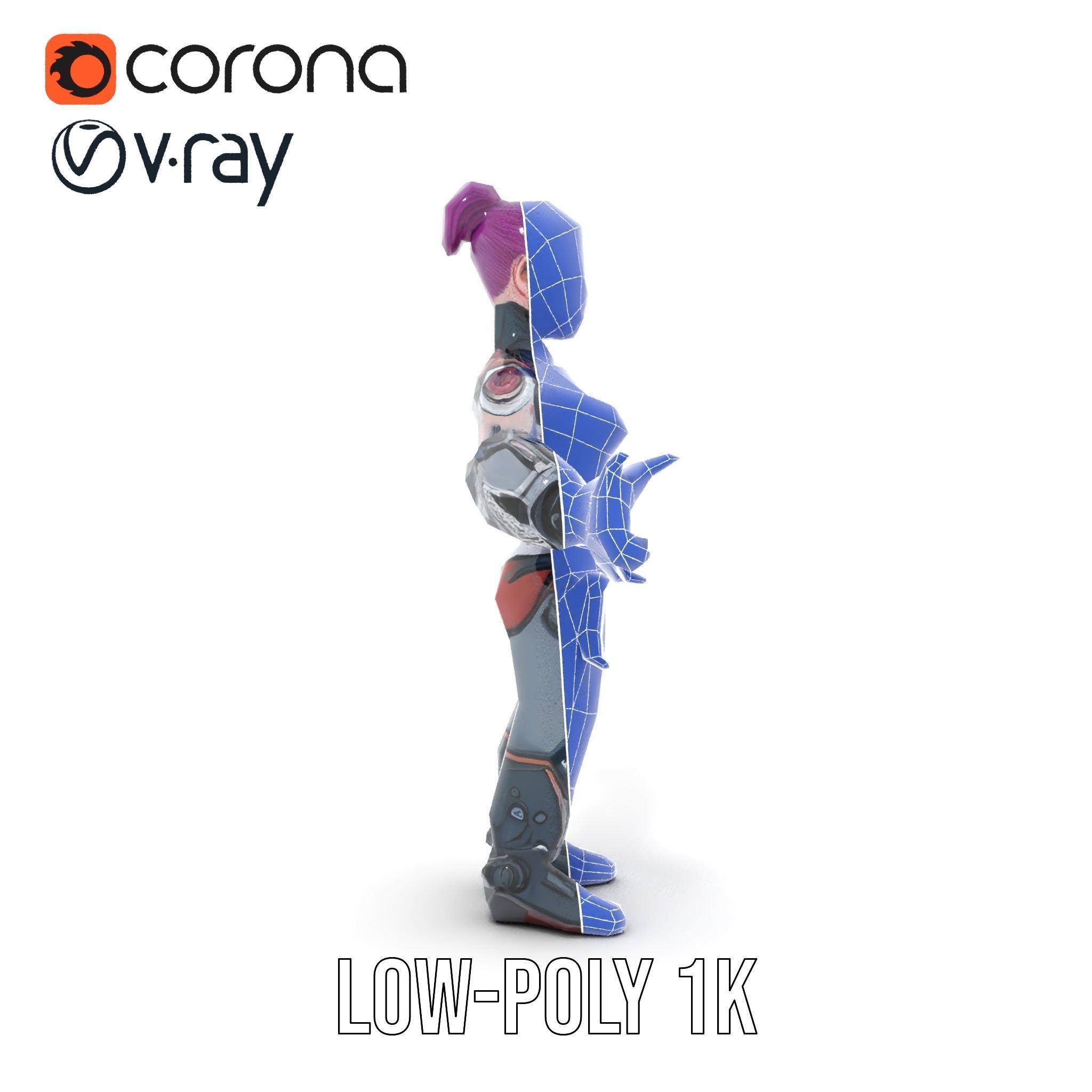 Cyberpunk Warrior Female Character Rigged and Animated Low-poly 3D model_25