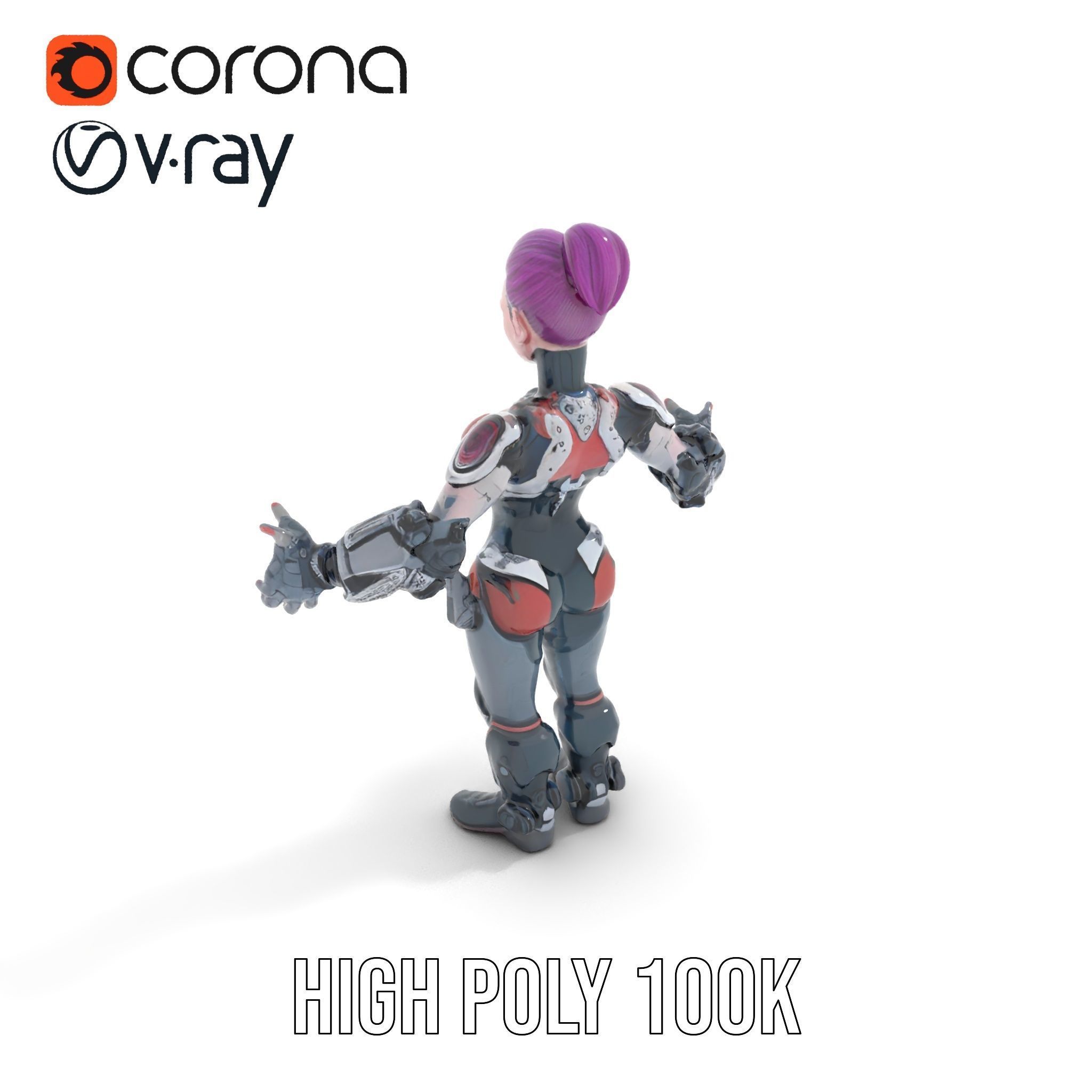 Cyberpunk Warrior Female Character Rigged and Animated Low-poly 3D model_12
