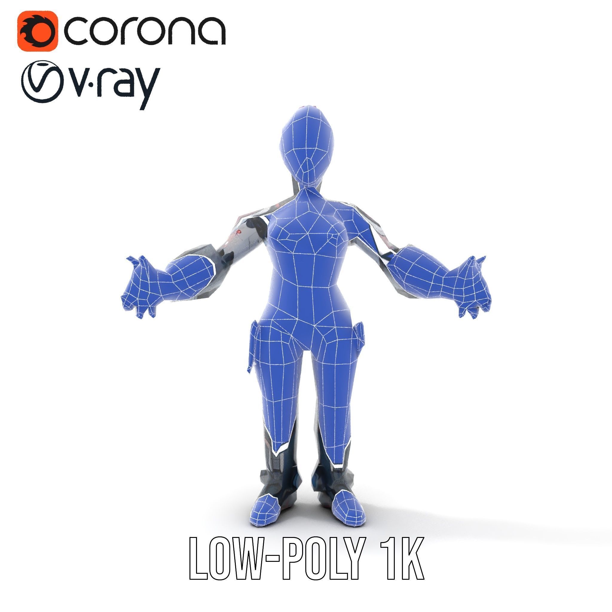 Cyberpunk Warrior Female Character Rigged and Animated Low-poly 3D model_20