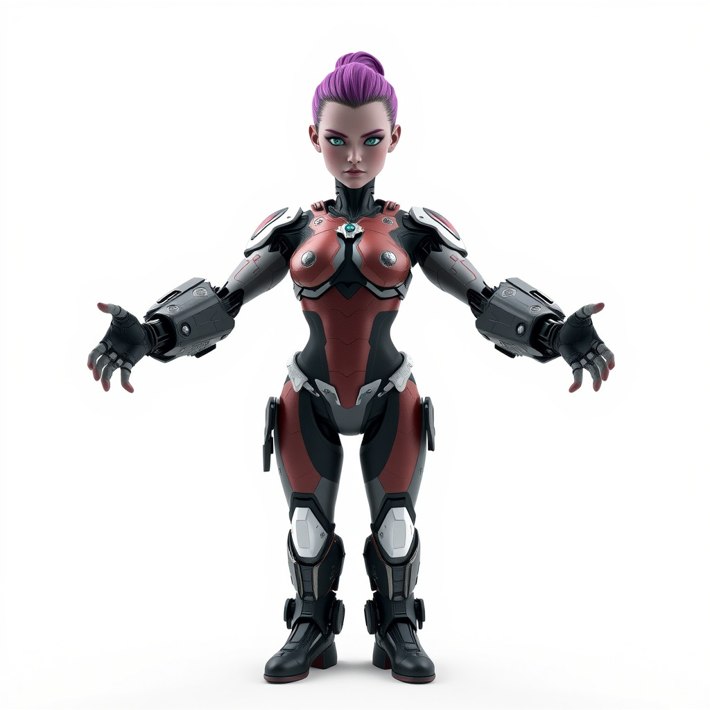 Cyberpunk Warrior Female Character Rigged and Animated Low-poly 3D model_3