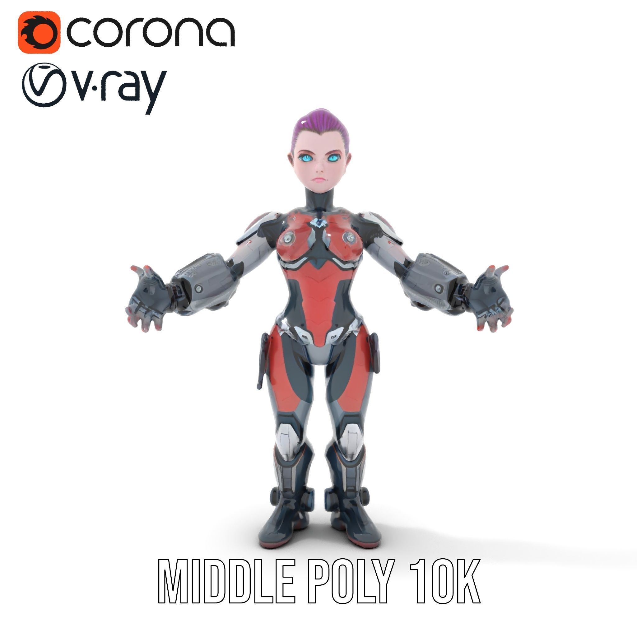 Cyberpunk Warrior Female Character Rigged and Animated Low-poly 3D model_33