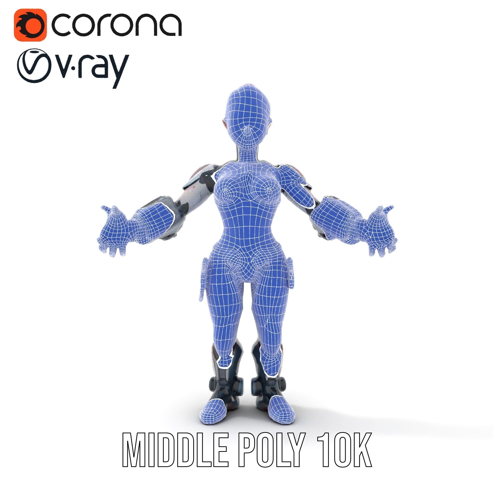 Cyberpunk Warrior Female Character Rigged and Animated Low-poly 3D model_27