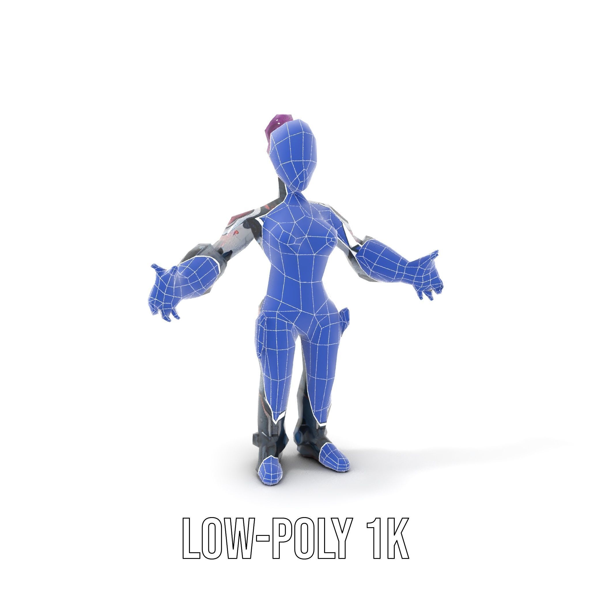 Cyberpunk Warrior Female Character Rigged and Animated Low-poly 3D model_28