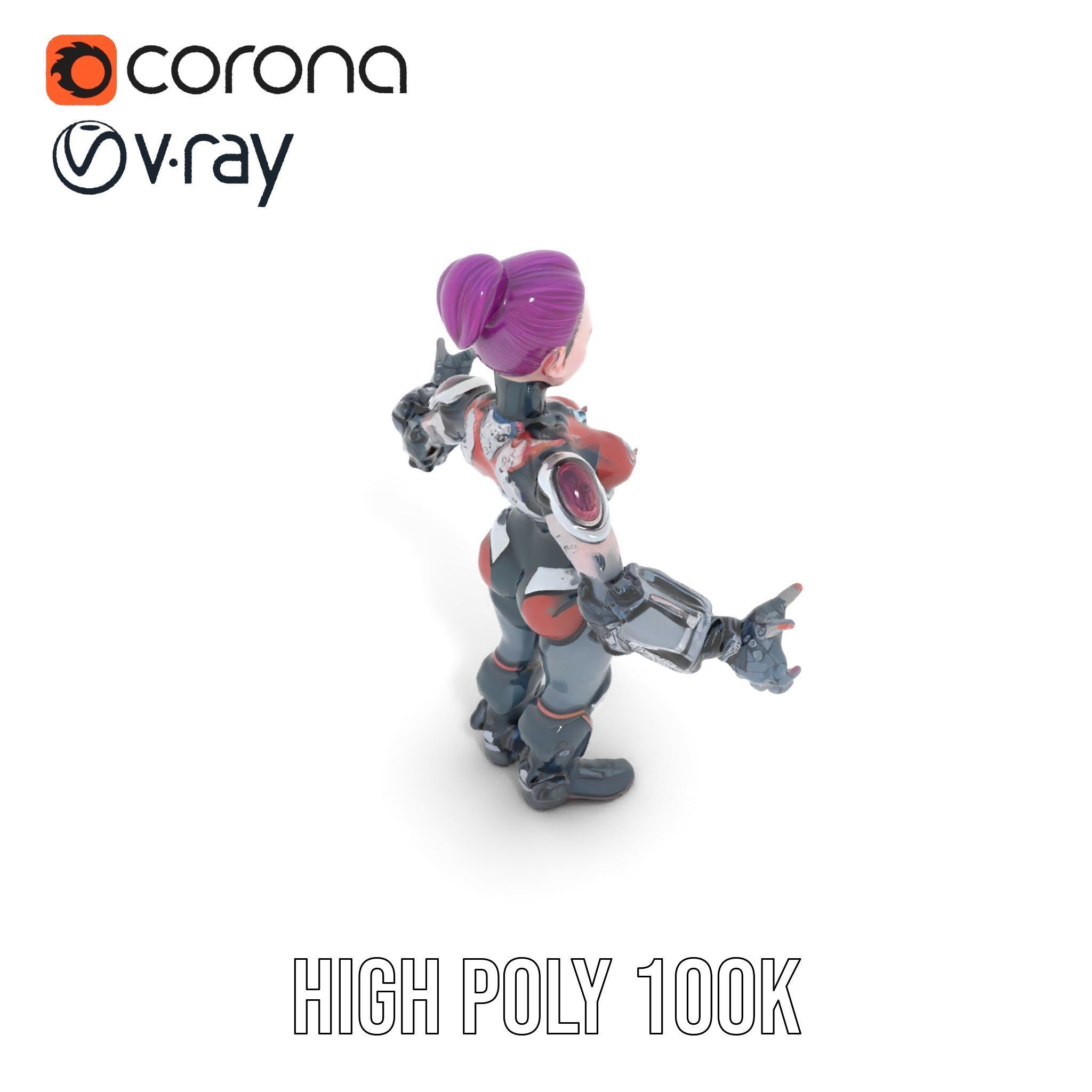 Cyberpunk Warrior Female Character Rigged and Animated Low-poly 3D model_23