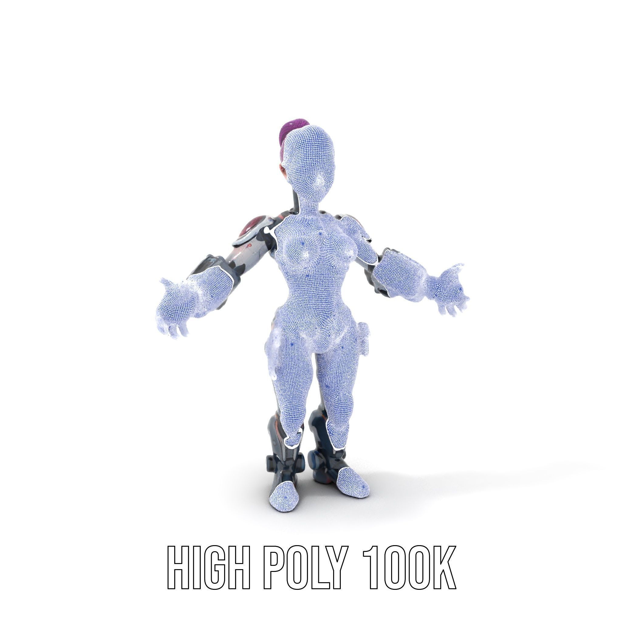 Cyberpunk Warrior Female Character Rigged and Animated Low-poly 3D model_5