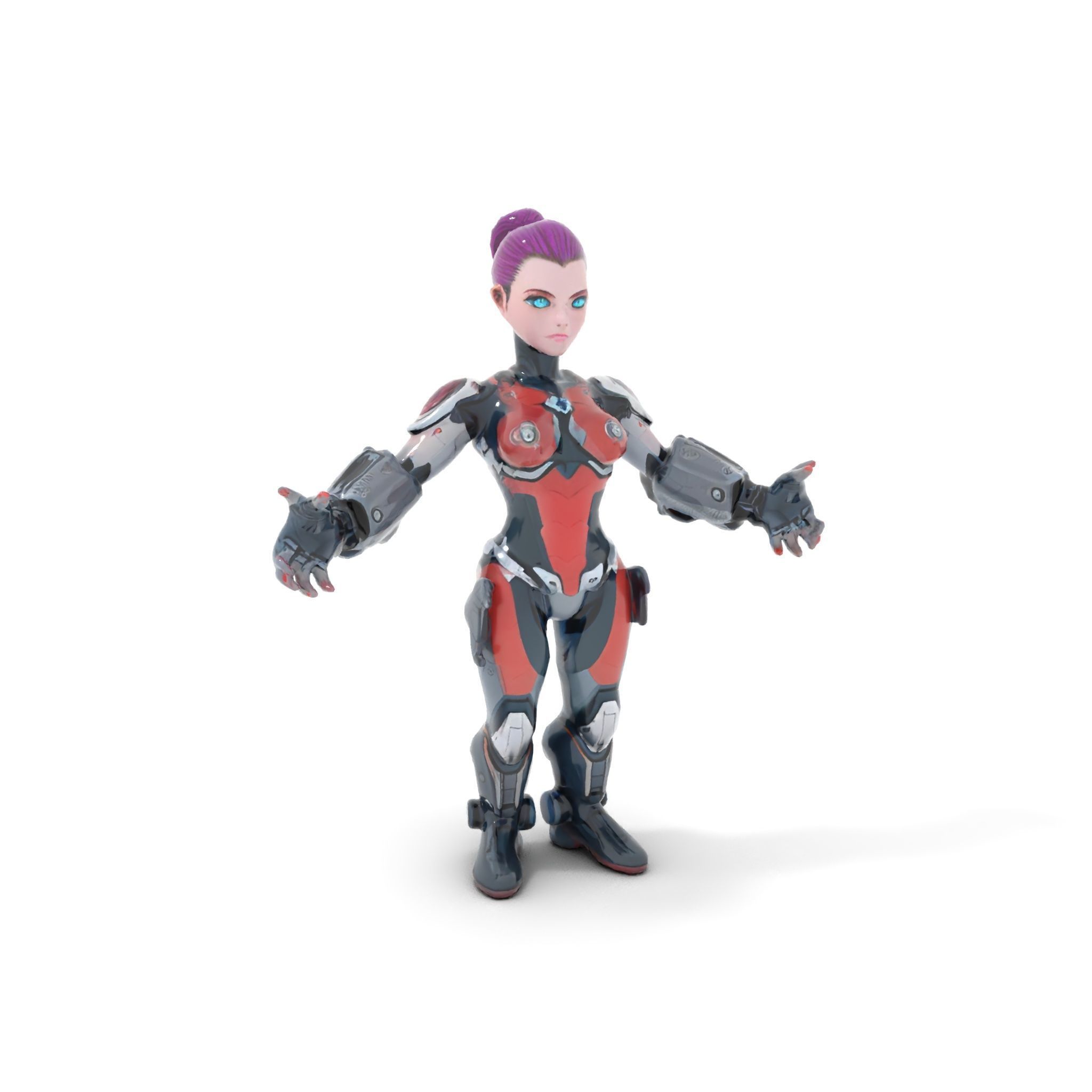 Cyberpunk Warrior Female Character Rigged and Animated Low-poly 3D model_13