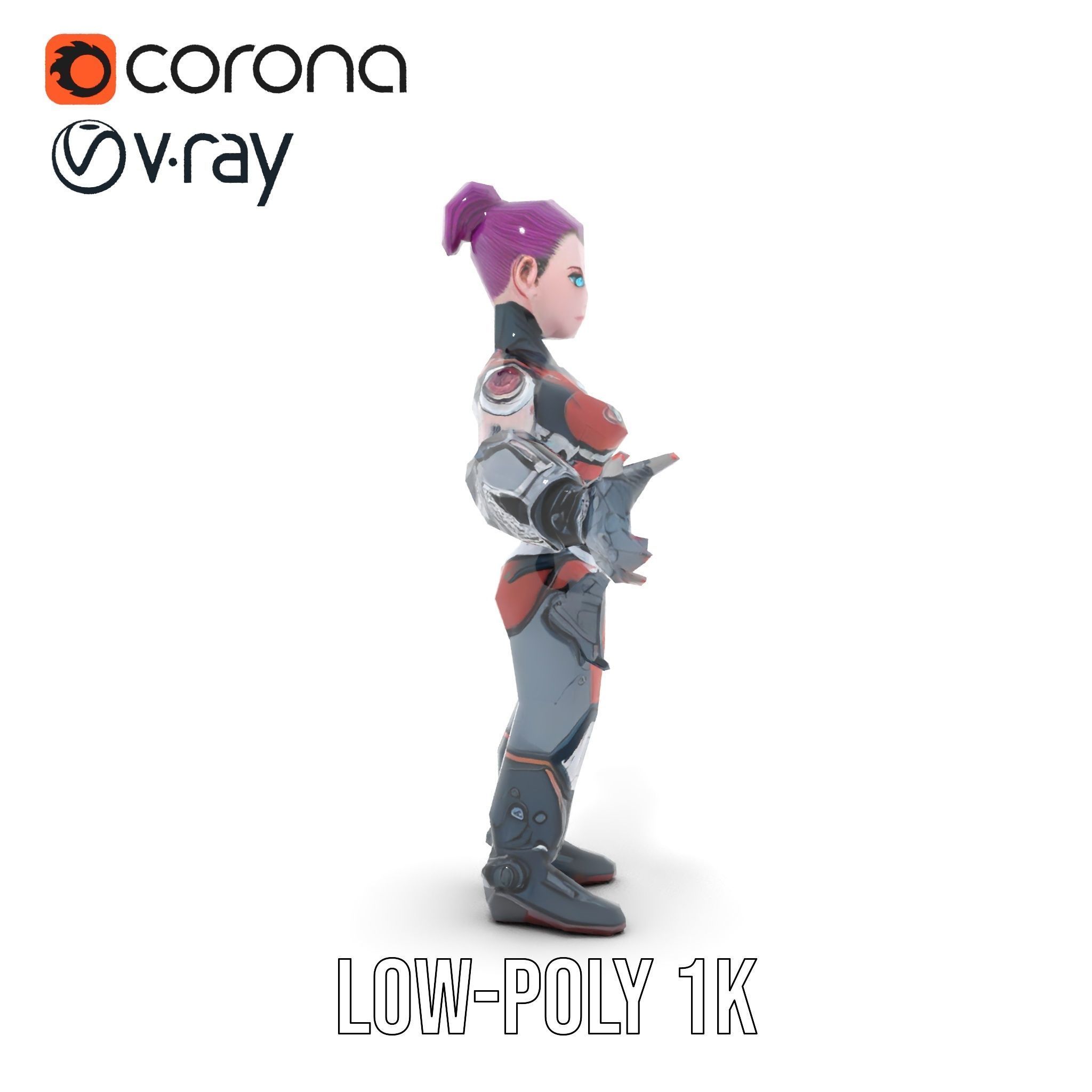Cyberpunk Warrior Female Character Rigged and Animated Low-poly 3D model_8