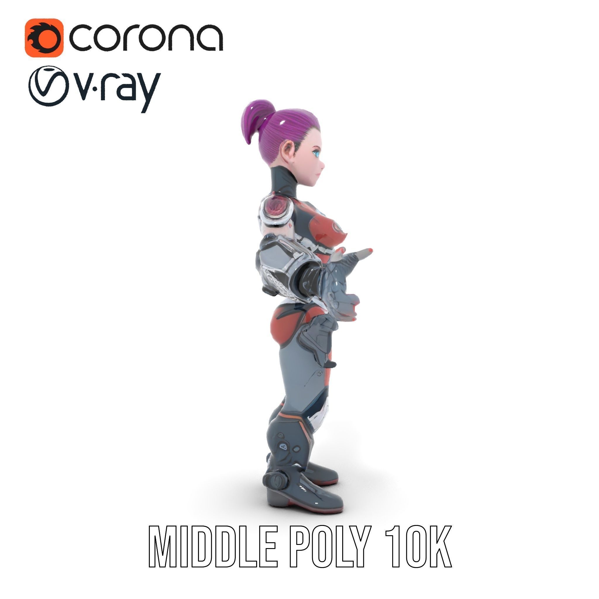 Cyberpunk Warrior Female Character Rigged and Animated Low-poly 3D model_16