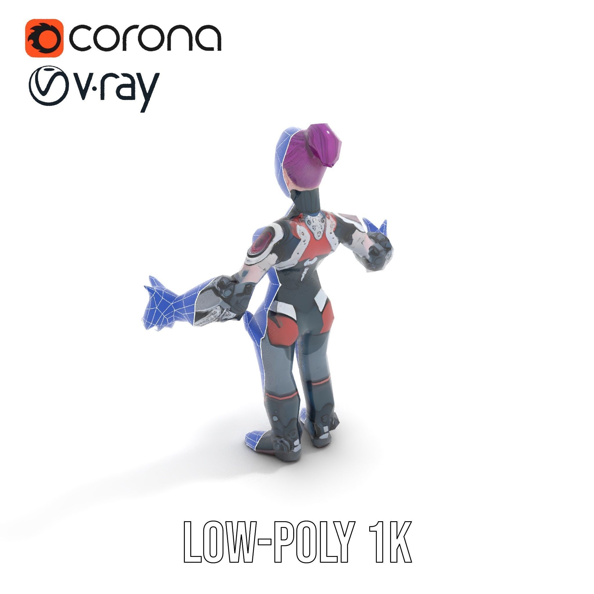 Cyberpunk Warrior Female Character Rigged and Animated Low-poly 3D model_9