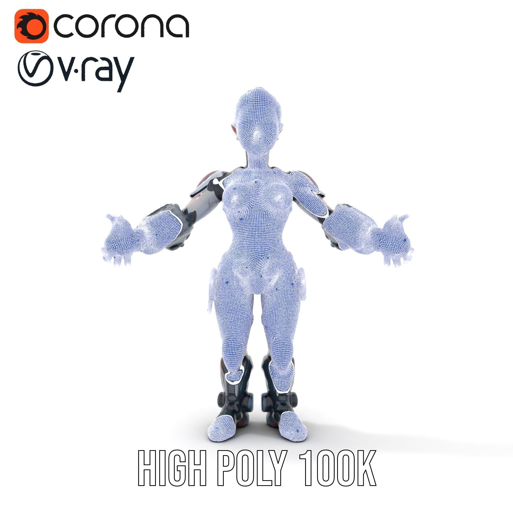 Cyberpunk Warrior Female Character Rigged and Animated Low-poly 3D model_18