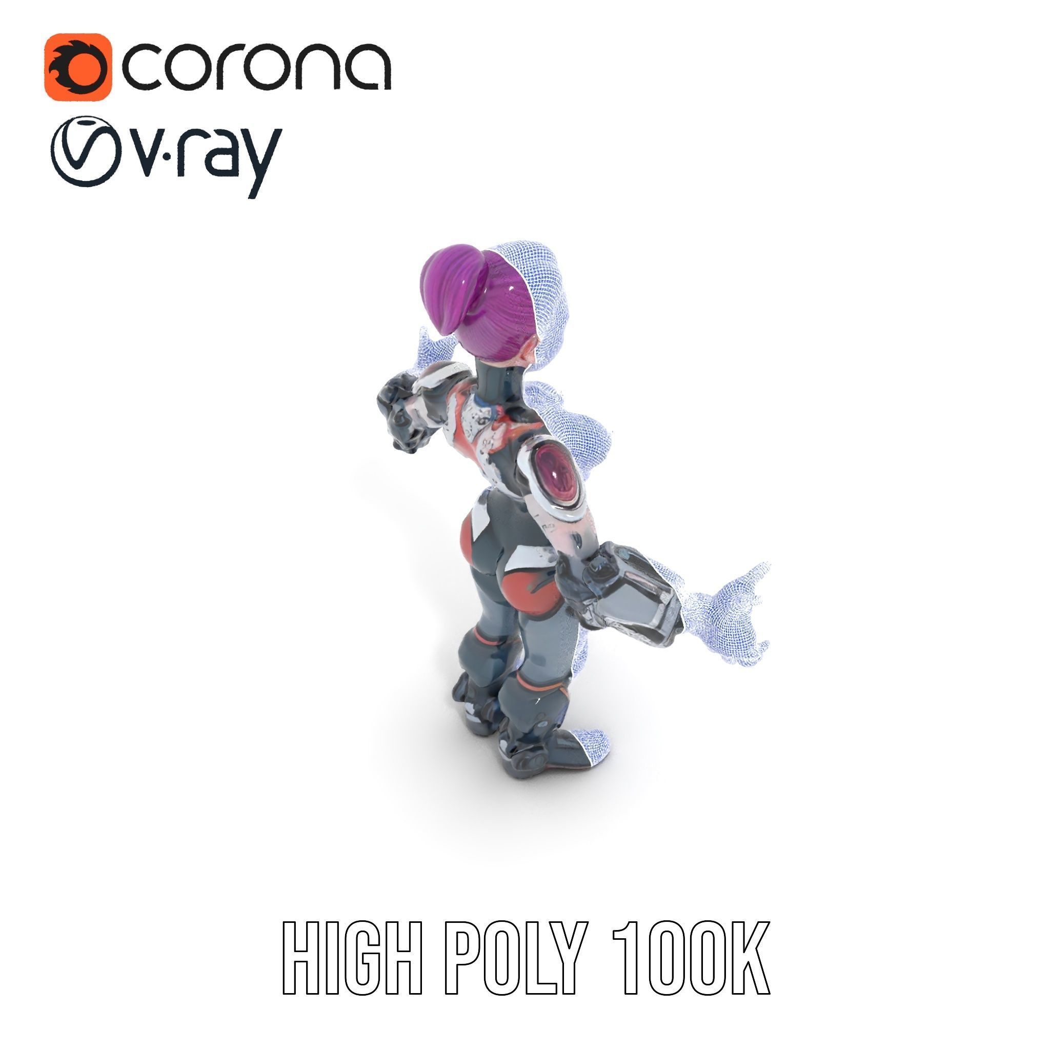 Cyberpunk Warrior Female Character Rigged and Animated Low-poly 3D model_29