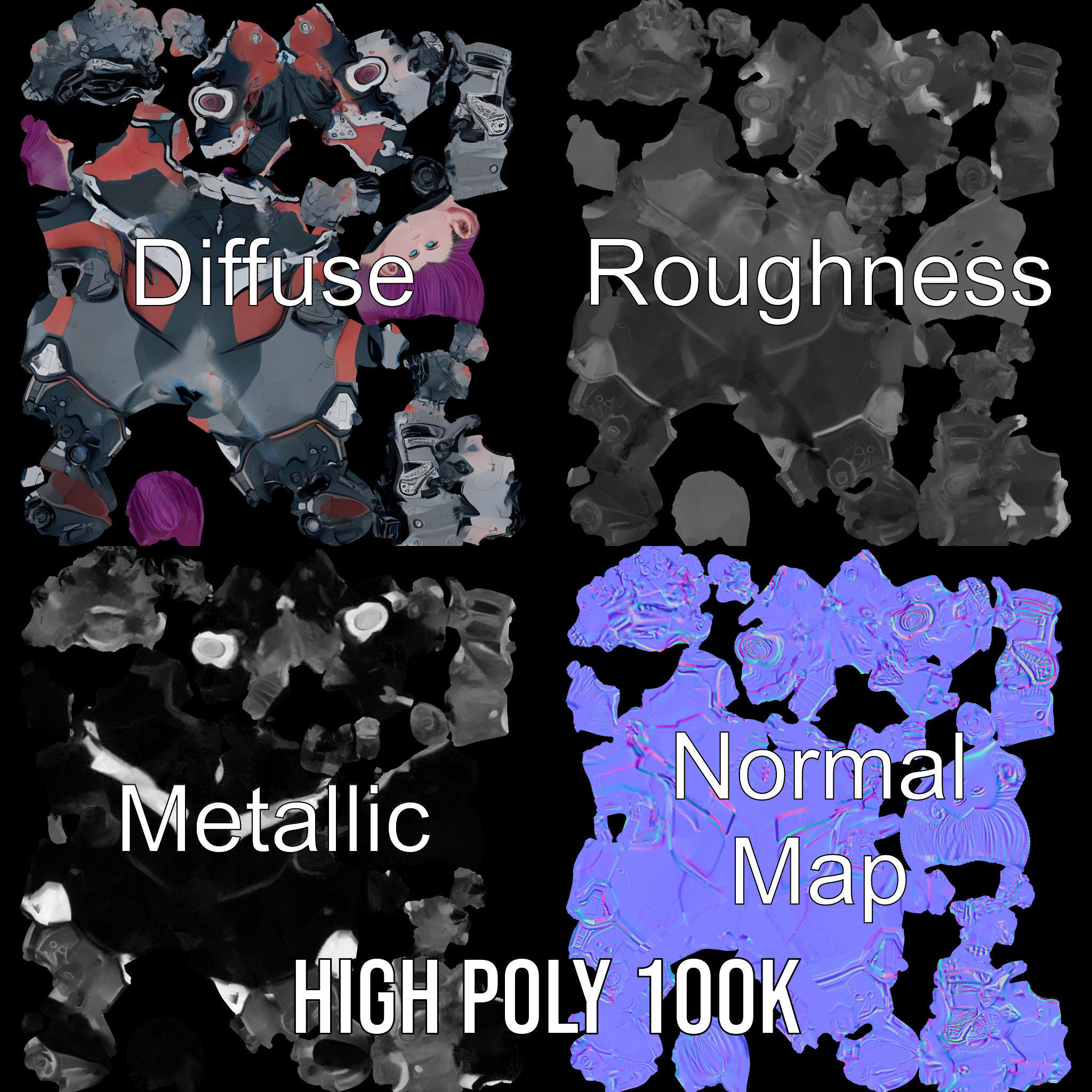 Cyberpunk Warrior Female Character Rigged and Animated Low-poly 3D model_4