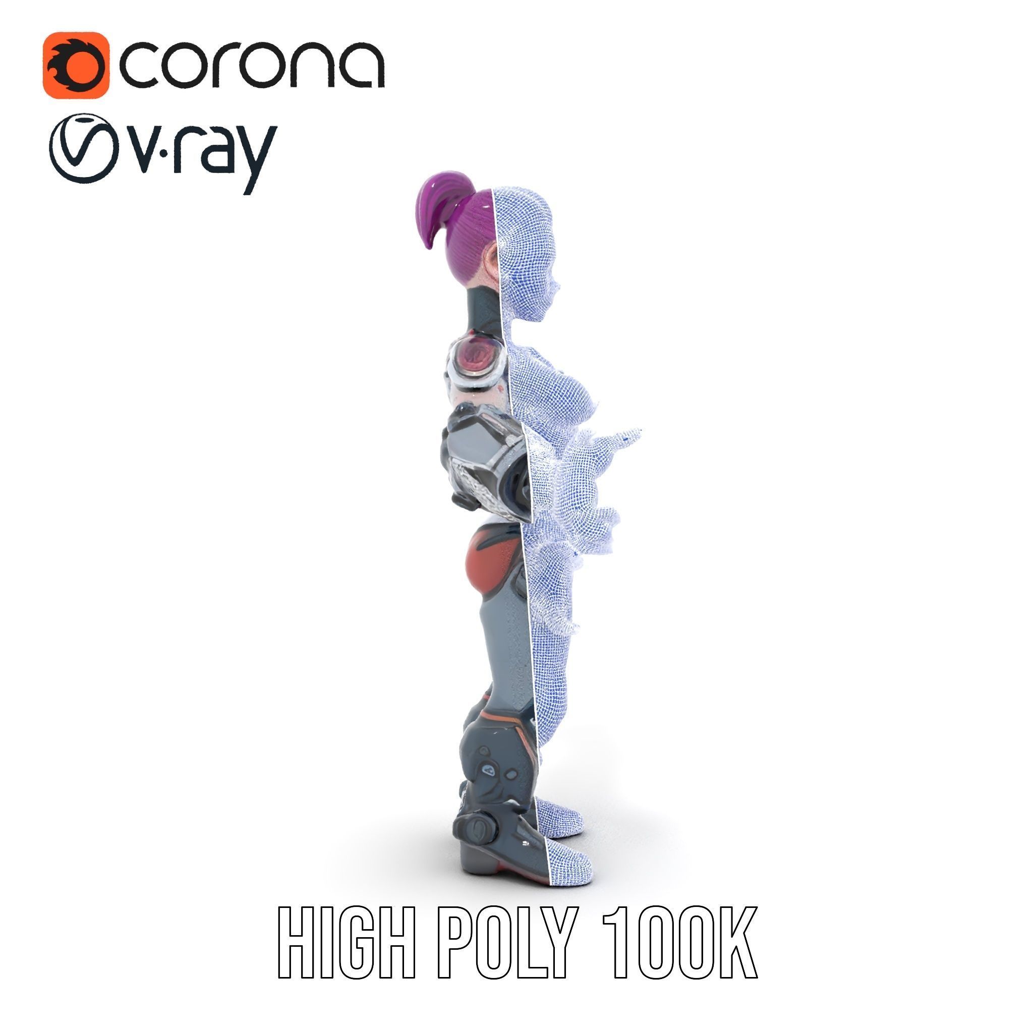 Cyberpunk Warrior Female Character Rigged and Animated Low-poly 3D model_34