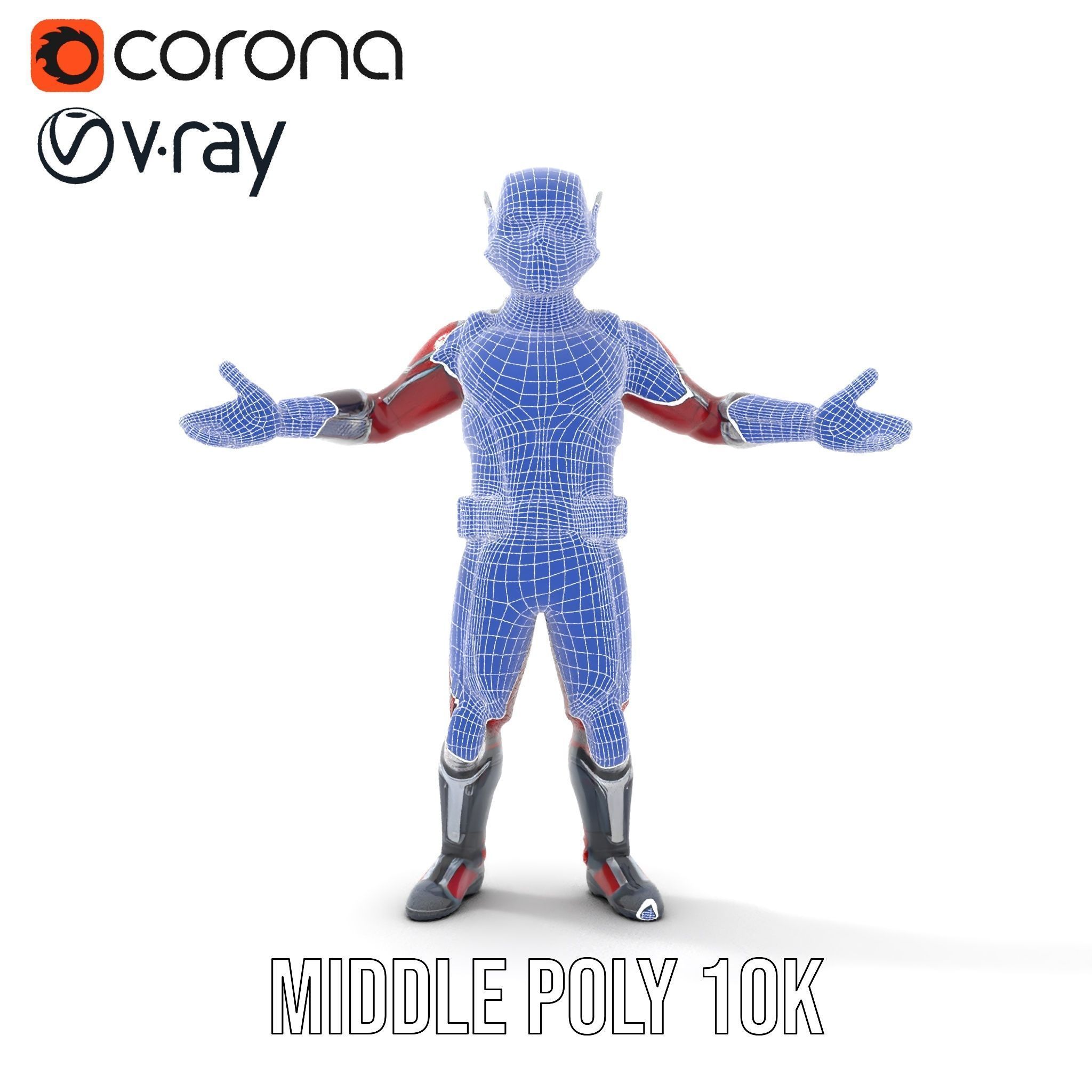 RedArmored Superhero Rigged and Animated Character Model Low-poly 3D model_34