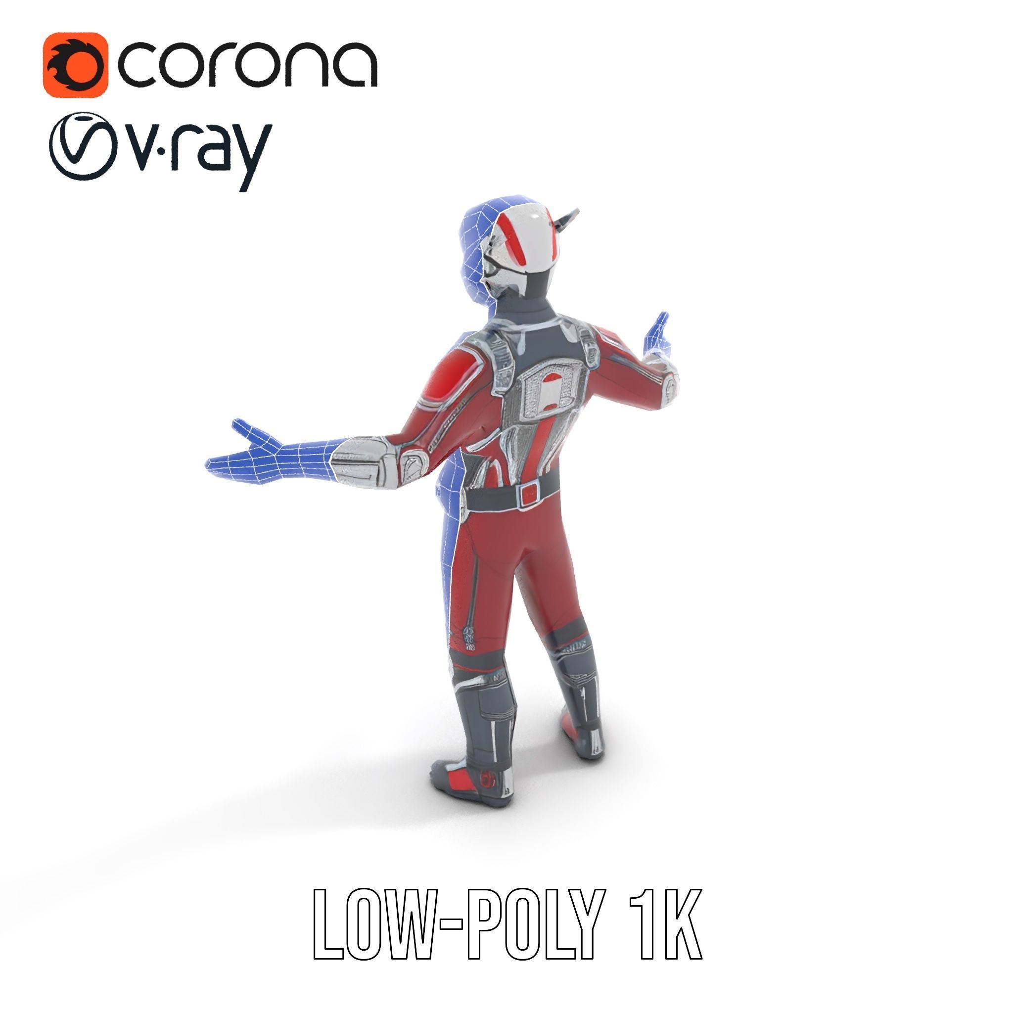 RedArmored Superhero Rigged and Animated Character Model Low-poly 3D model_29