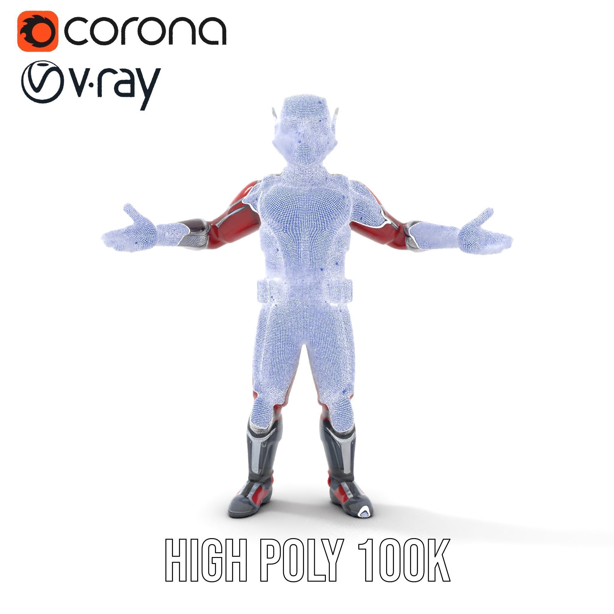 RedArmored Superhero Rigged and Animated Character Model Low-poly 3D model_33