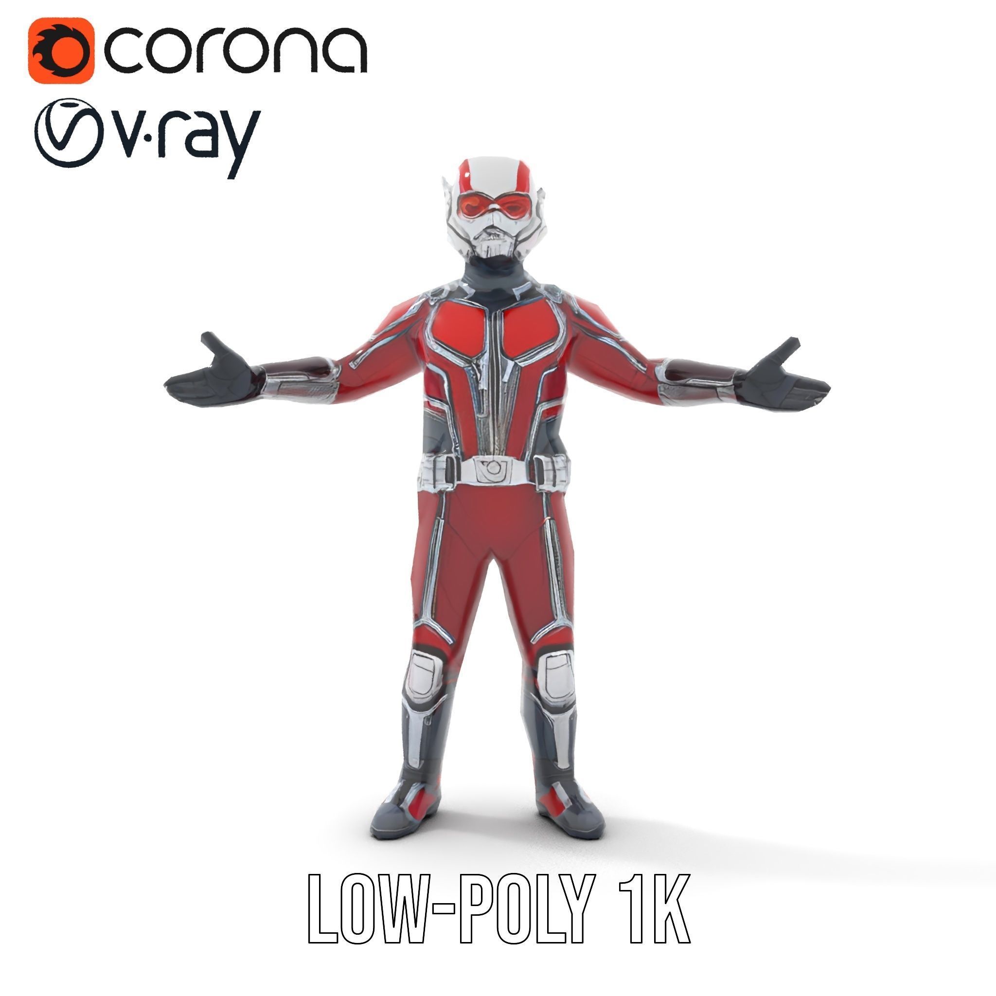 RedArmored Superhero Rigged and Animated Character Model Low-poly 3D model_12