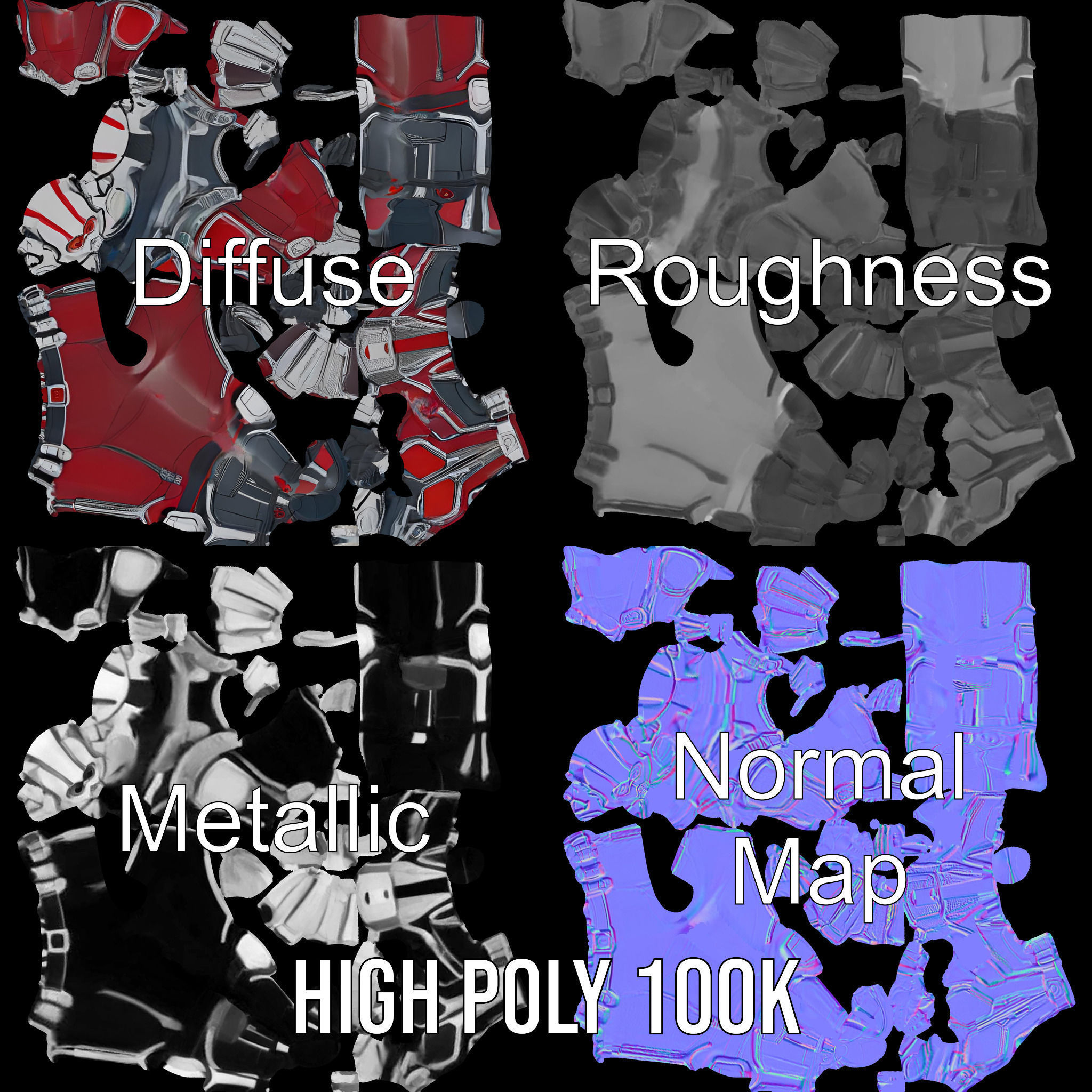 RedArmored Superhero Rigged and Animated Character Model Low-poly 3D model_4