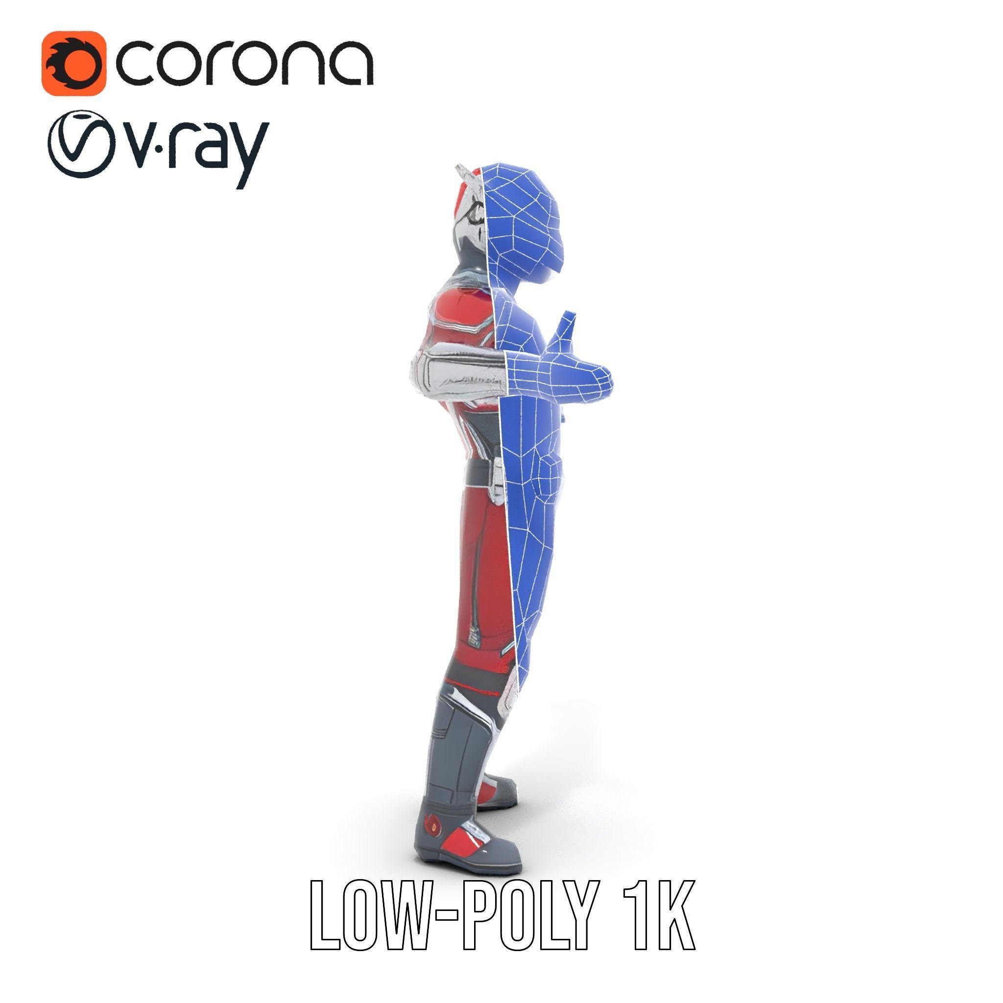 RedArmored Superhero Rigged and Animated Character Model Low-poly 3D model_32