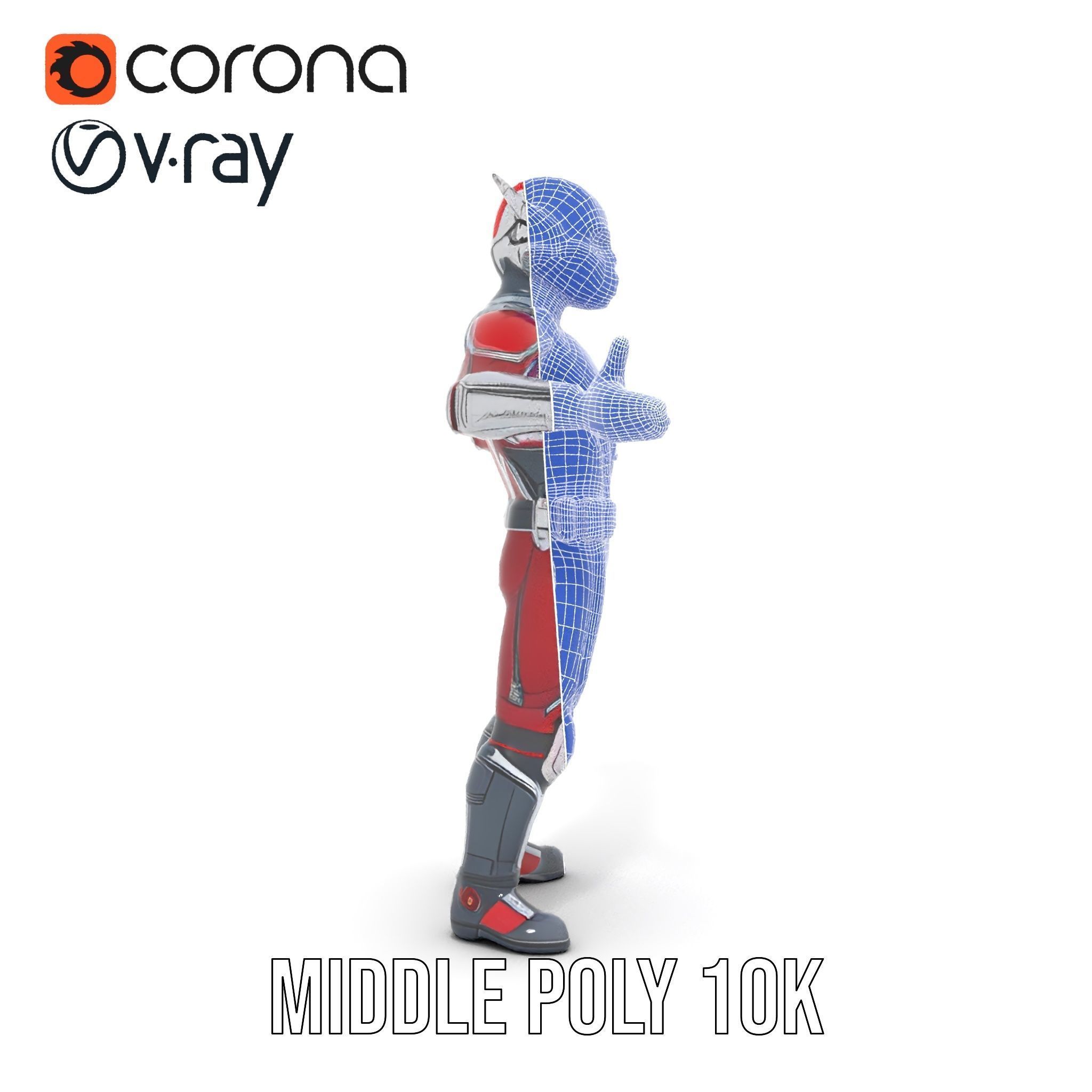 RedArmored Superhero Rigged and Animated Character Model Low-poly 3D model_36