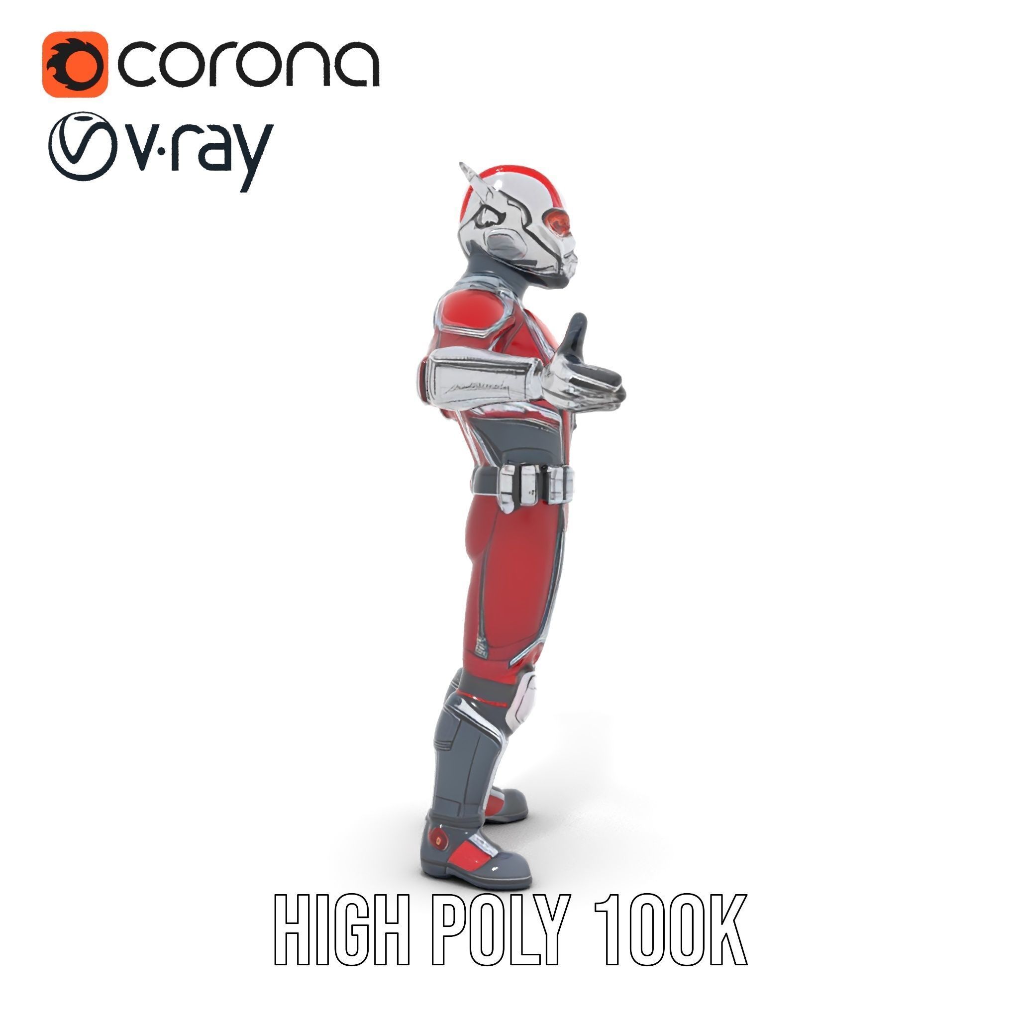 RedArmored Superhero Rigged and Animated Character Model Low-poly 3D model_30