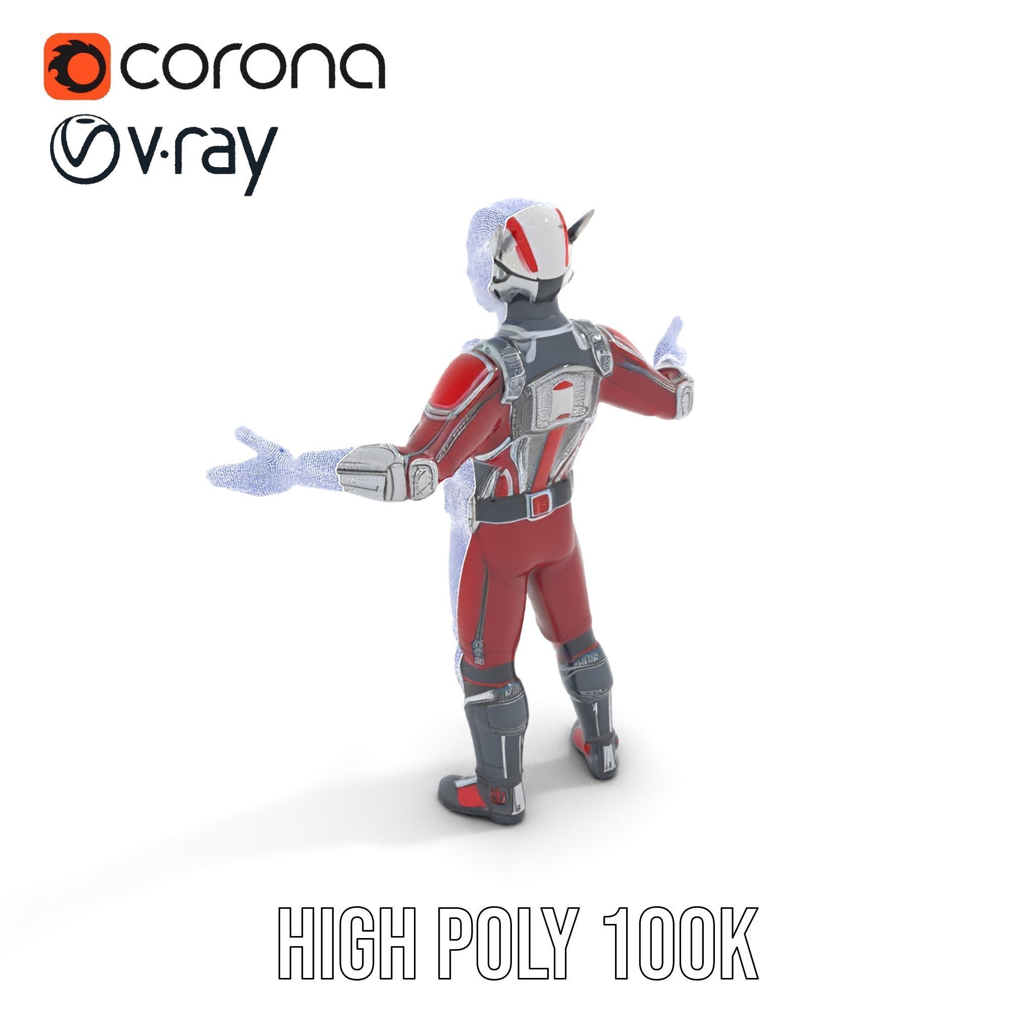RedArmored Superhero Rigged and Animated Character Model Low-poly 3D model_35
