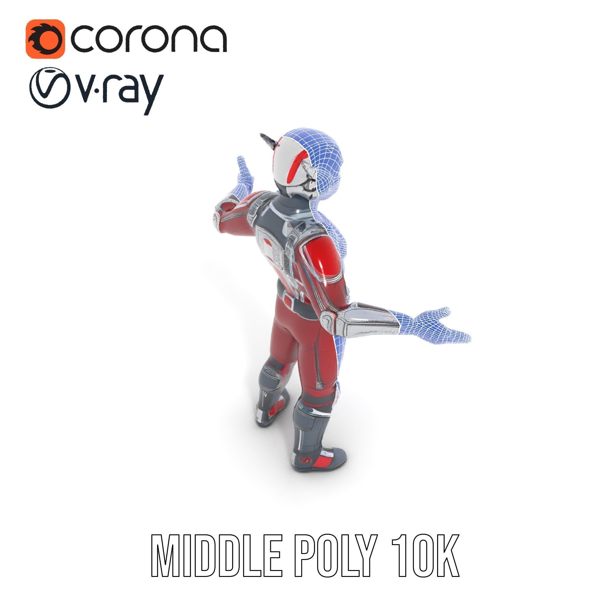 RedArmored Superhero Rigged and Animated Character Model Low-poly 3D model_31