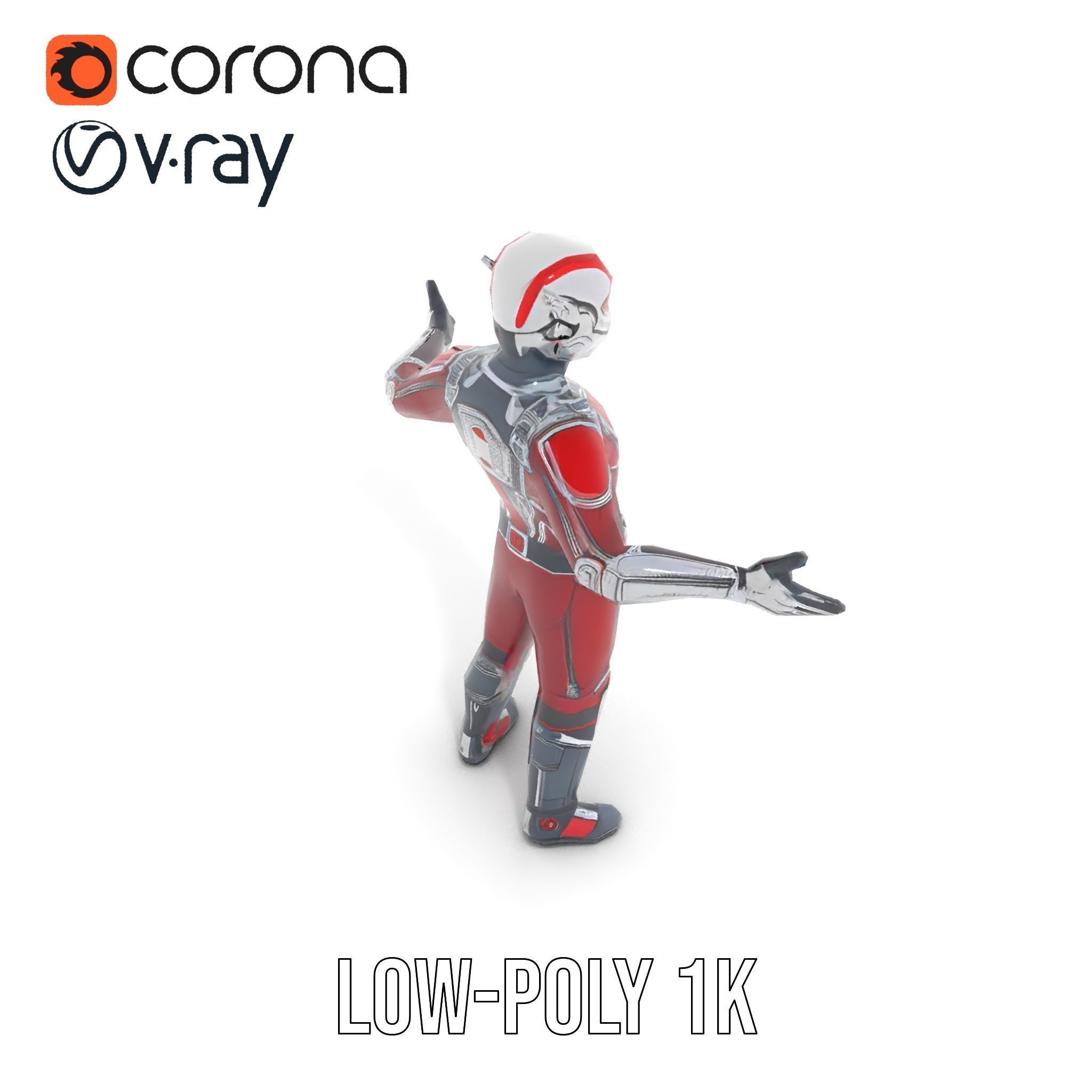 RedArmored Superhero Rigged and Animated Character Model Low-poly 3D model_23