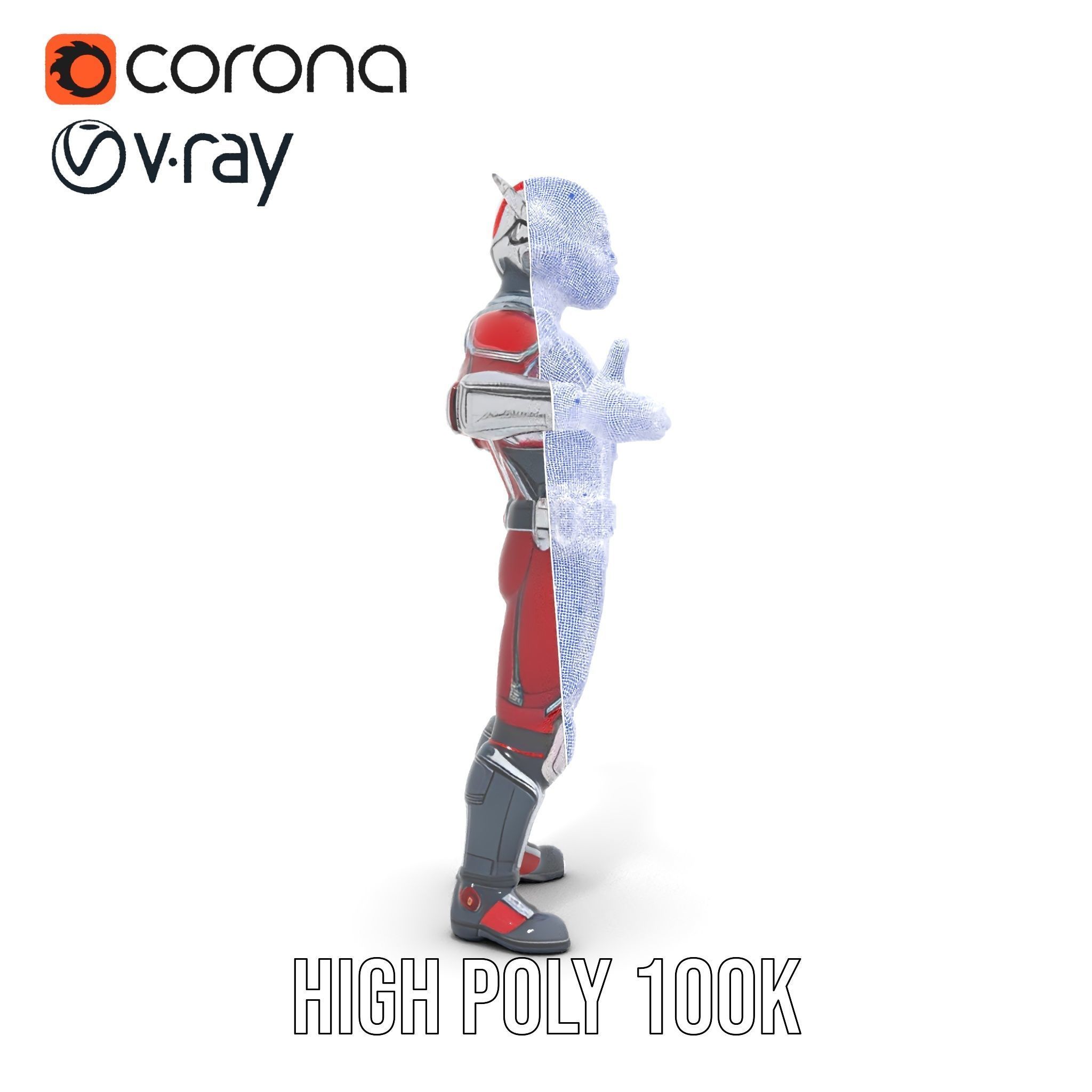 RedArmored Superhero Rigged and Animated Character Model Low-poly 3D model_27
