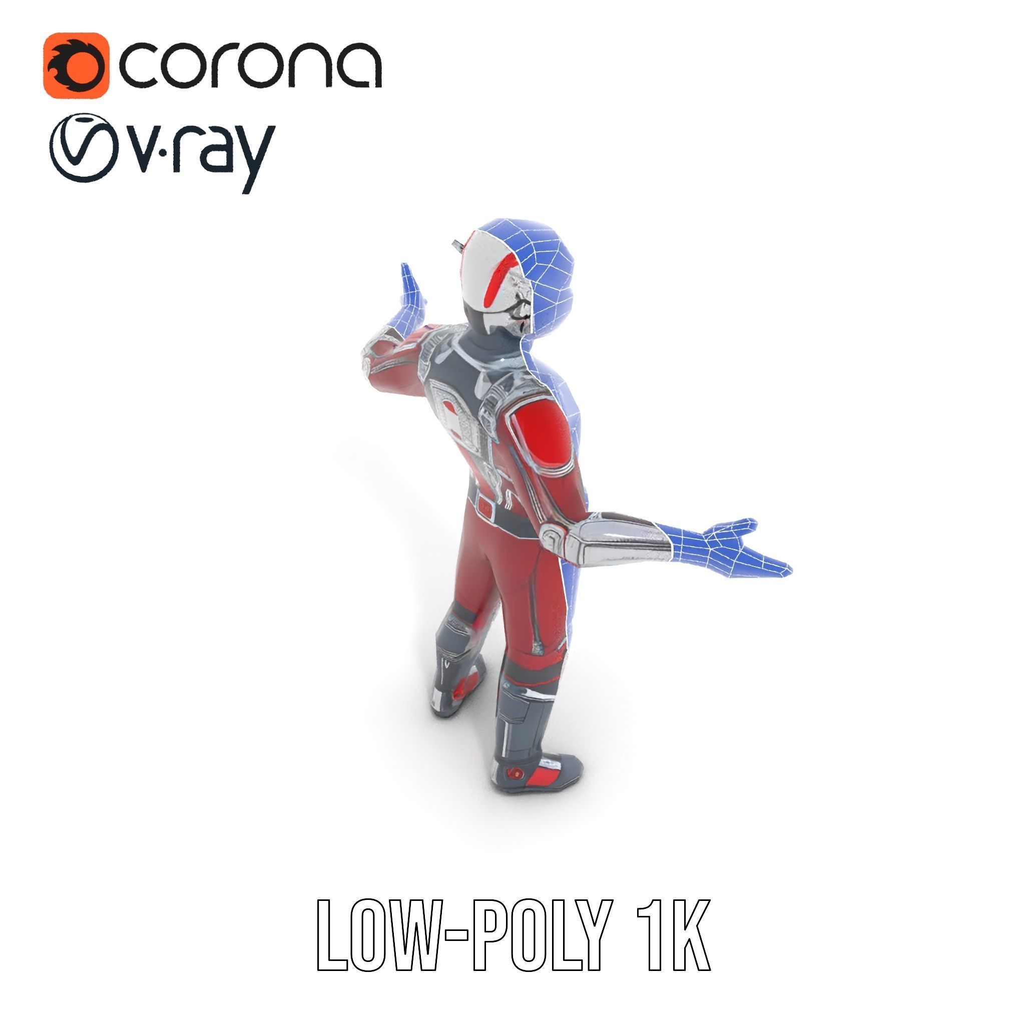 RedArmored Superhero Rigged and Animated Character Model Low-poly 3D model_26